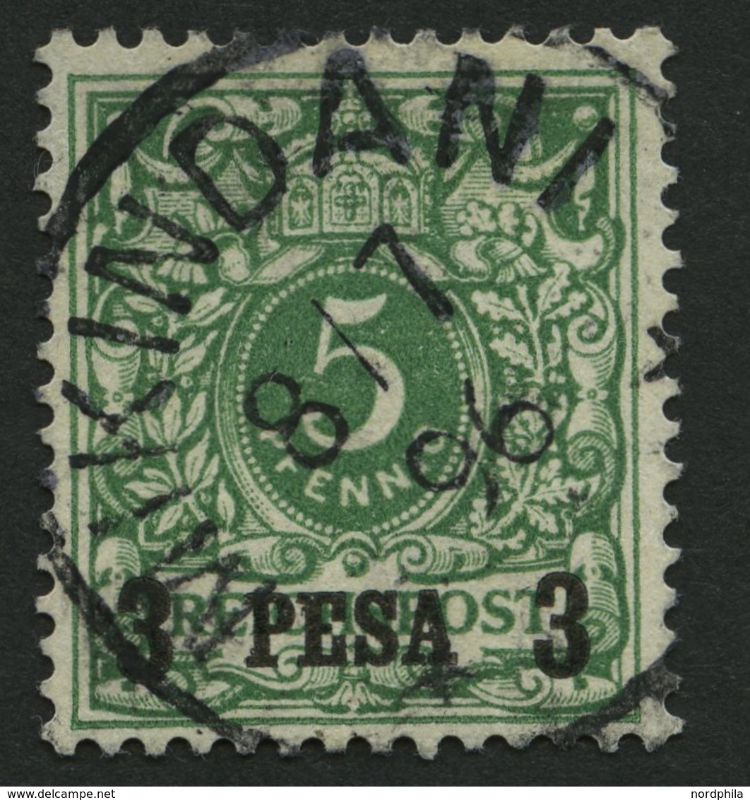 DEUTSCH-OSTAFRIKA 2I O, 1893, 3 P. Auf 5 Pf. Opalgrün, Stempel MIKINDANI, Pracht, Gepr. Pauligk, Mi. (60.-) - Deutsch-Ostafrika