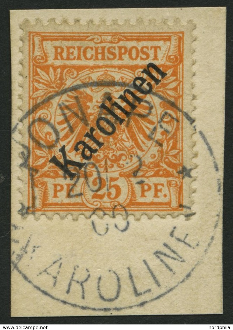 KAROLINEN 5I BrfStk, 1899, 25 Pf. Diagonaler Aufdruck, Prachtbriefstück, Fotoattest Jäschke-L., Mi. (3400.-) - Carolines