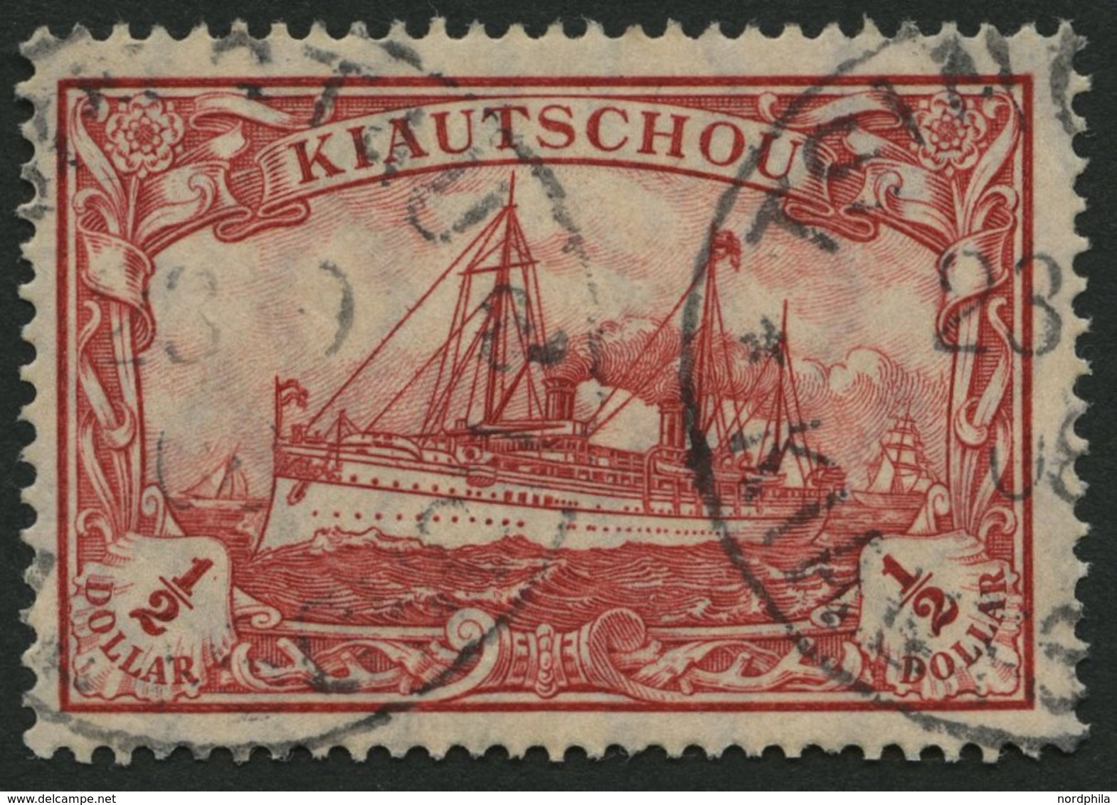 KIAUTSCHOU 34IA O, 1907, 1/2 $ Dunkelkarminrot, Mit Wz., Friedensdruck, Pracht, Mi. 80.- - Kiauchau