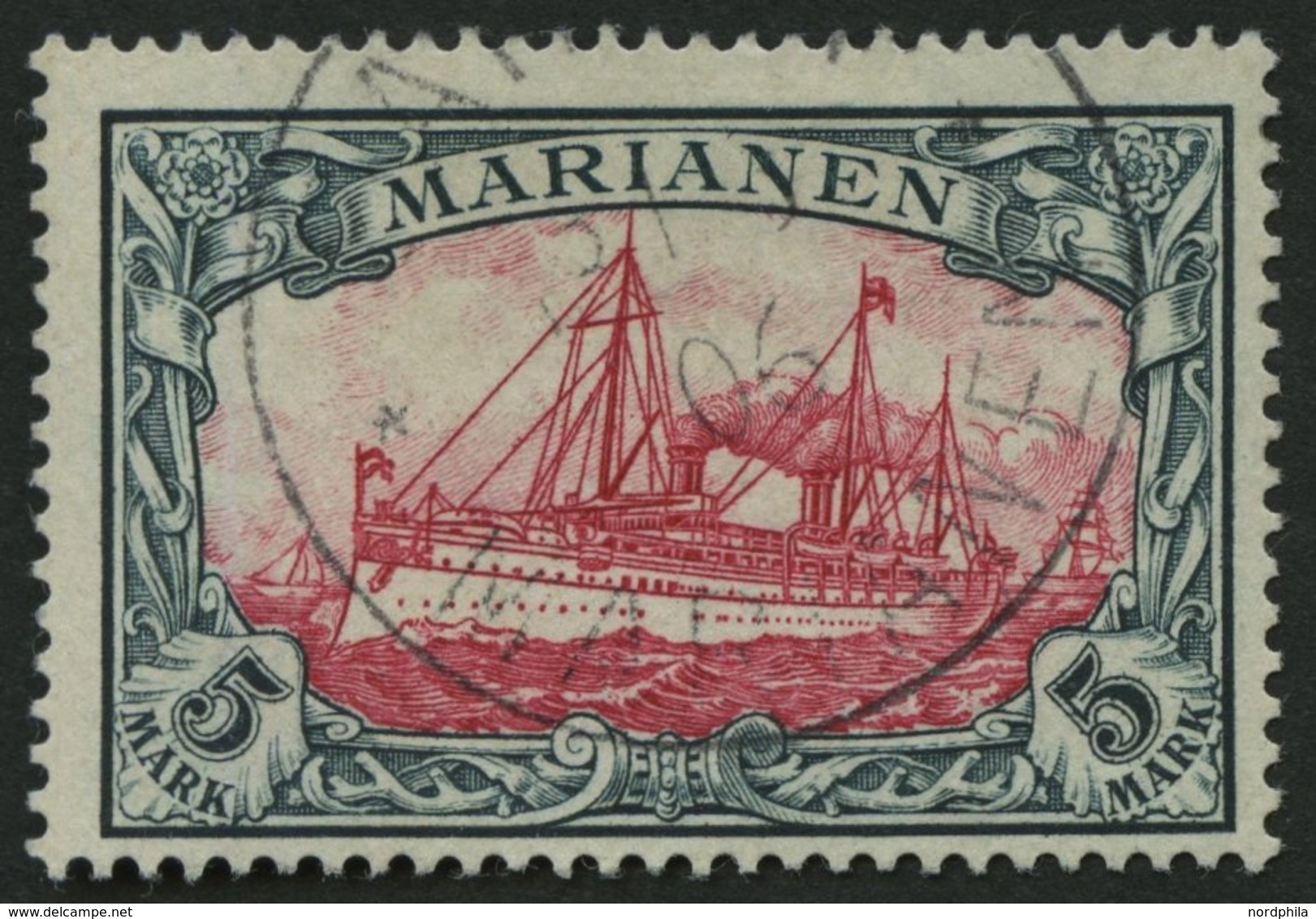 MARIANEN 19 O, 1901, 5 M. Grünschwarz/dunkelkarmin, Ohne Wz., Pracht, Fotoattest Steuer, Mi. 600.- - Mariannes