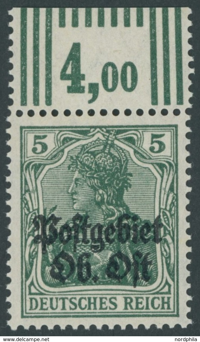 1916, 5 Pf. Schwärzlichopalgrün, Aufdruck Rußig, Walzendruck 3`7`3, Postfrisch, Pracht, Gepr. Dr. Hochstädter, Mi. 200.- - Besetzungen 1914-18