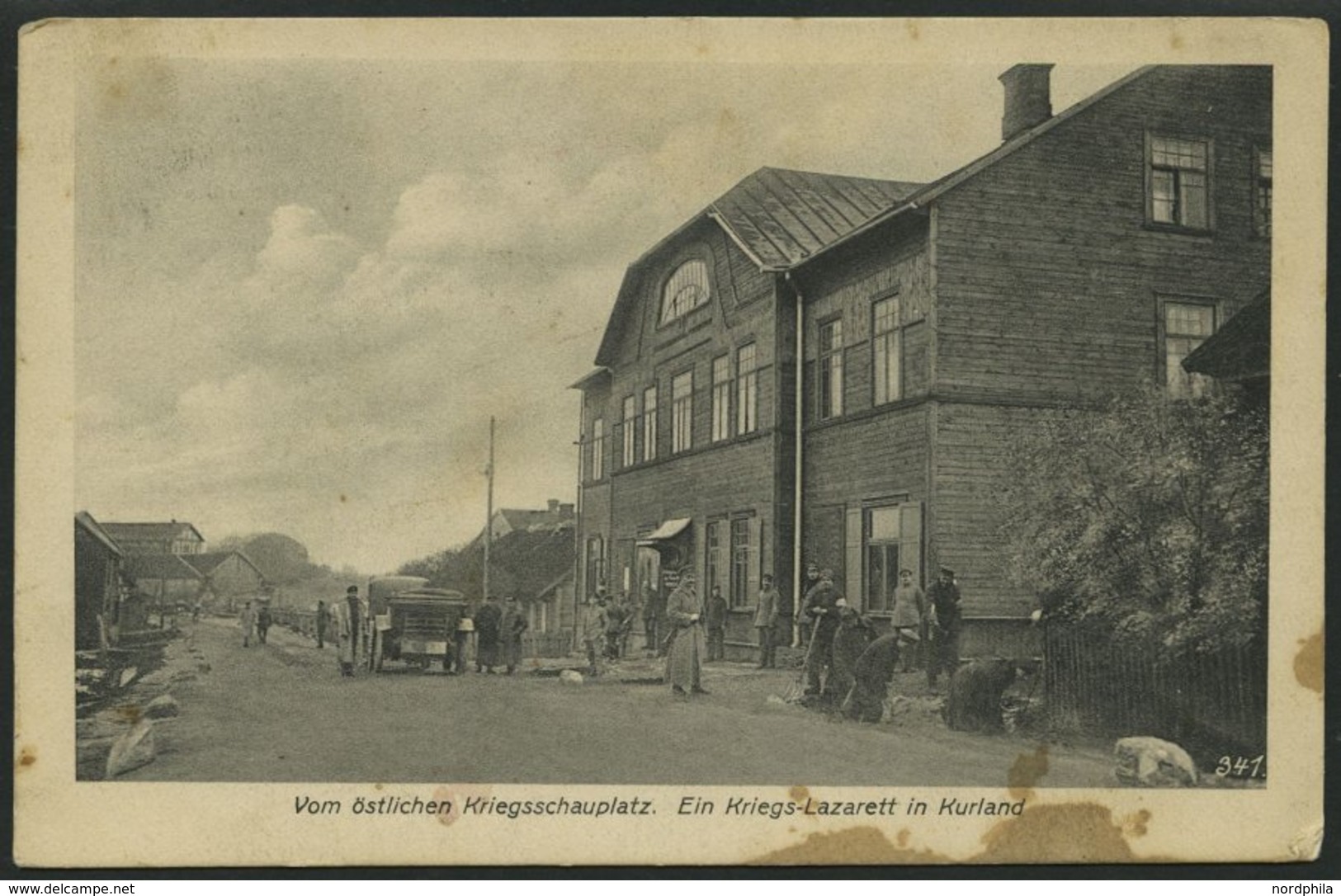 LETTLAND 12. Infanterie-Division, 5.4.17, Mit Ausgestanztem Stempel FELDPOST Auf Ansichtskarte (Ein Kriegslazarett In Ku - Lettland