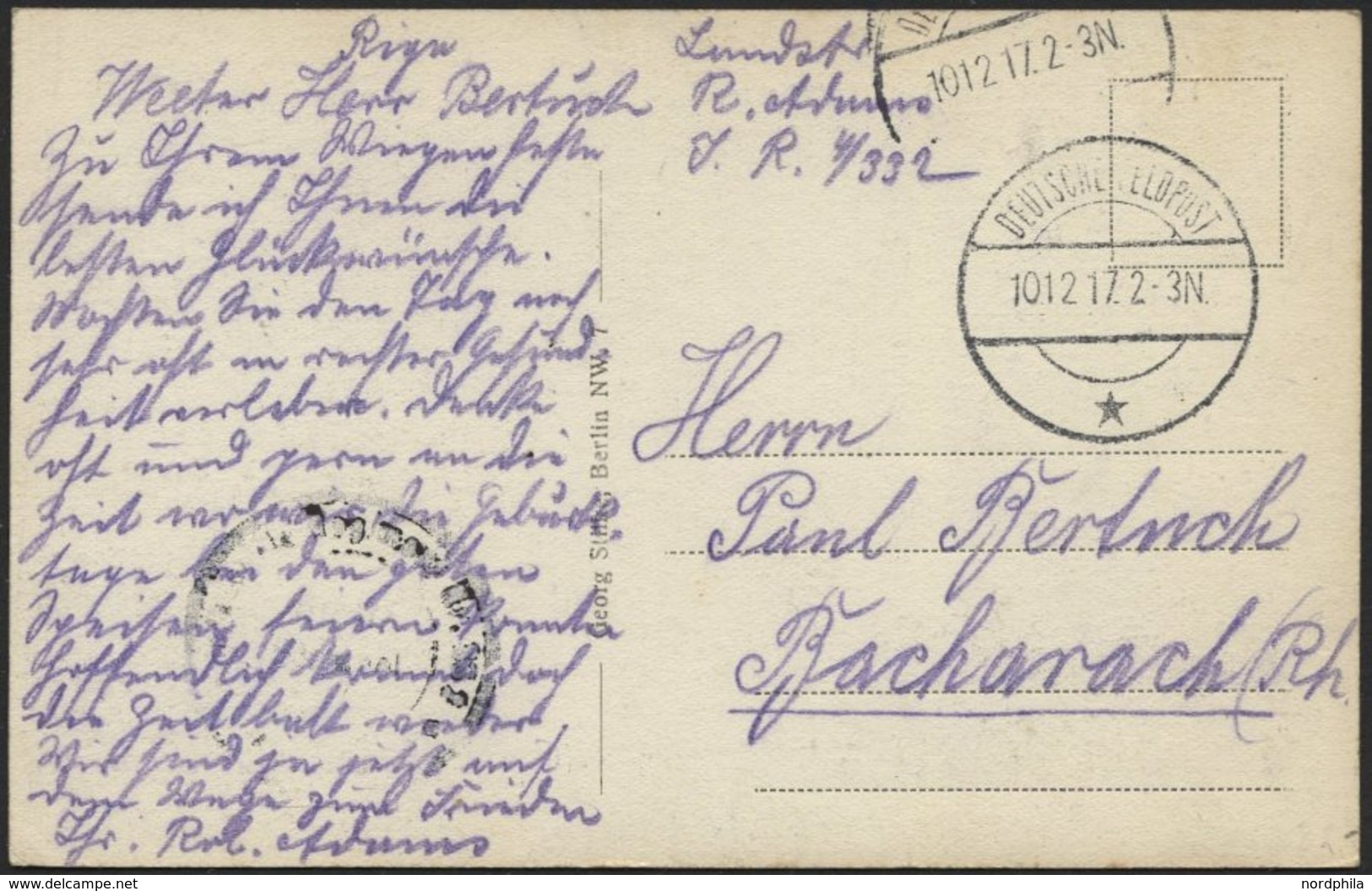 LETTLAND 77. Reserve-Division, 10.12.17, Mit Stummem Stempel DEUTSCHE FELDPOST * Auf Ansichtskarte (Riga-Deutsches Stadt - Latvia