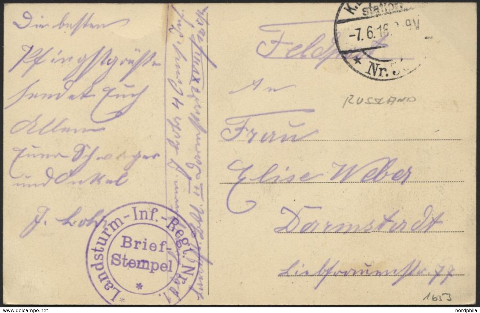 DT. FP IM BALTIKUM 1914/18 K.D. FELDPOSTSTATION NR. 33 * A, 7.6.16, Auf Ansichtskarte (Tuckum-Marktplatz) Nach Darmstadt - Lettland