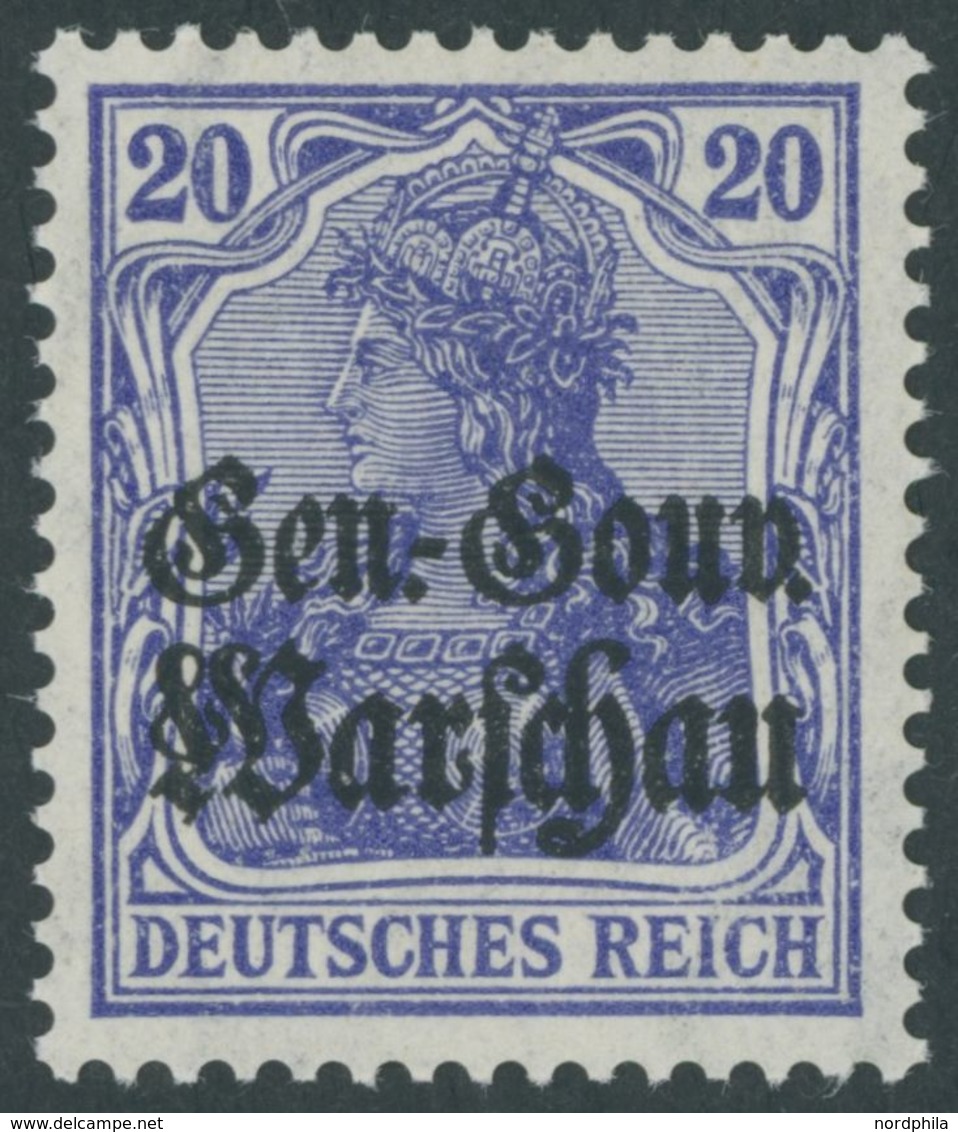 1916, 20 Pf. Dunkelviolettblau, Postfrisch, Pracht, Gepr. Dr. Hochstädter, Mi. 240.- -> Automatically Generated Translat - Occupation 1914-18