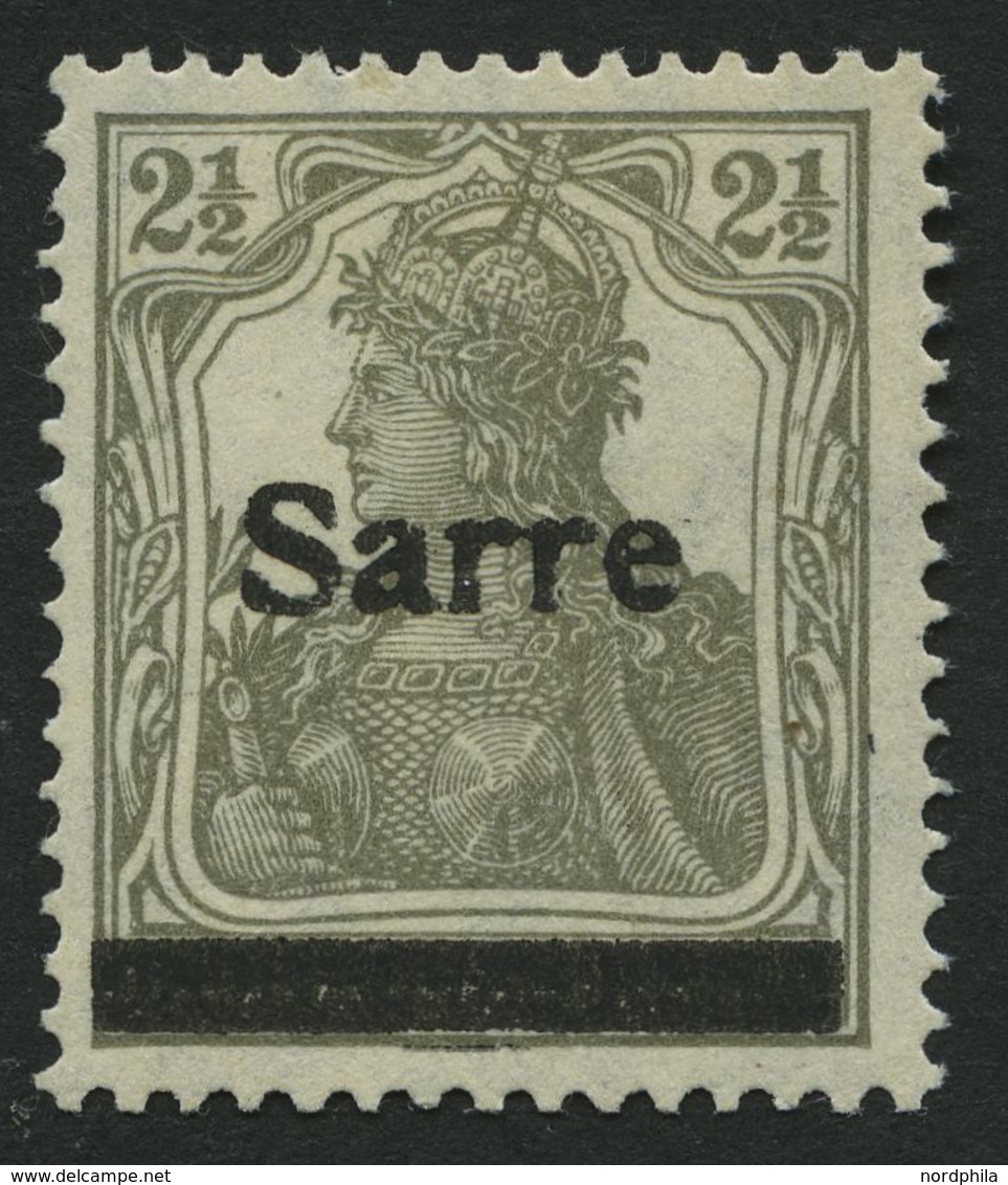 SAARGEBIET 2aII *, 1920, 21/2 Pf. Olivgrau, Type II, Falzrest, Pracht, Gepr. U.a. Burger, Mi. 650.- - Other & Unclassified