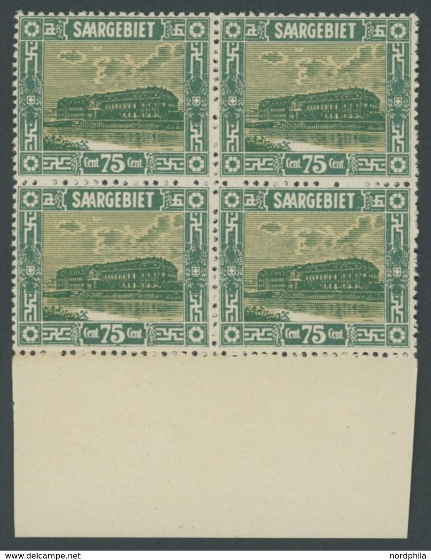 SAARGEBIET 93 **, 1922, 75 C. Steingutfabrik Im Unterrandviererblock, Postfrisch, Pracht, Mi. 200.- - Sonstige & Ohne Zuordnung