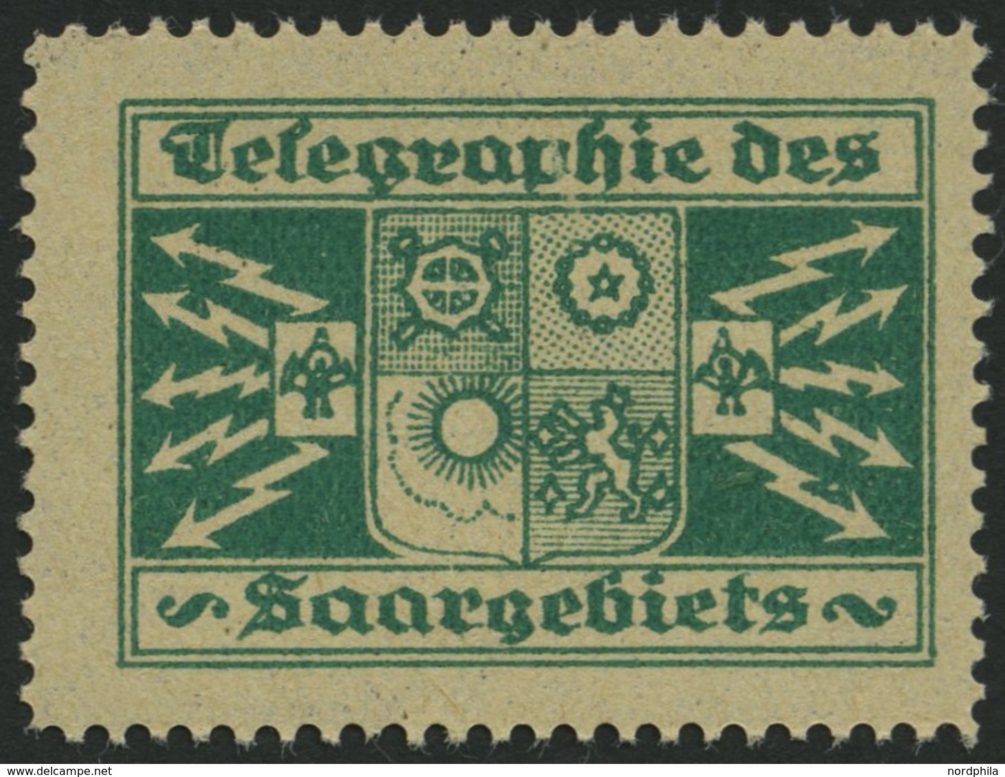 SAARGEBIET **, Grüne Vignette Telegraphie Des Saargebiets, Pracht - Sonstige & Ohne Zuordnung