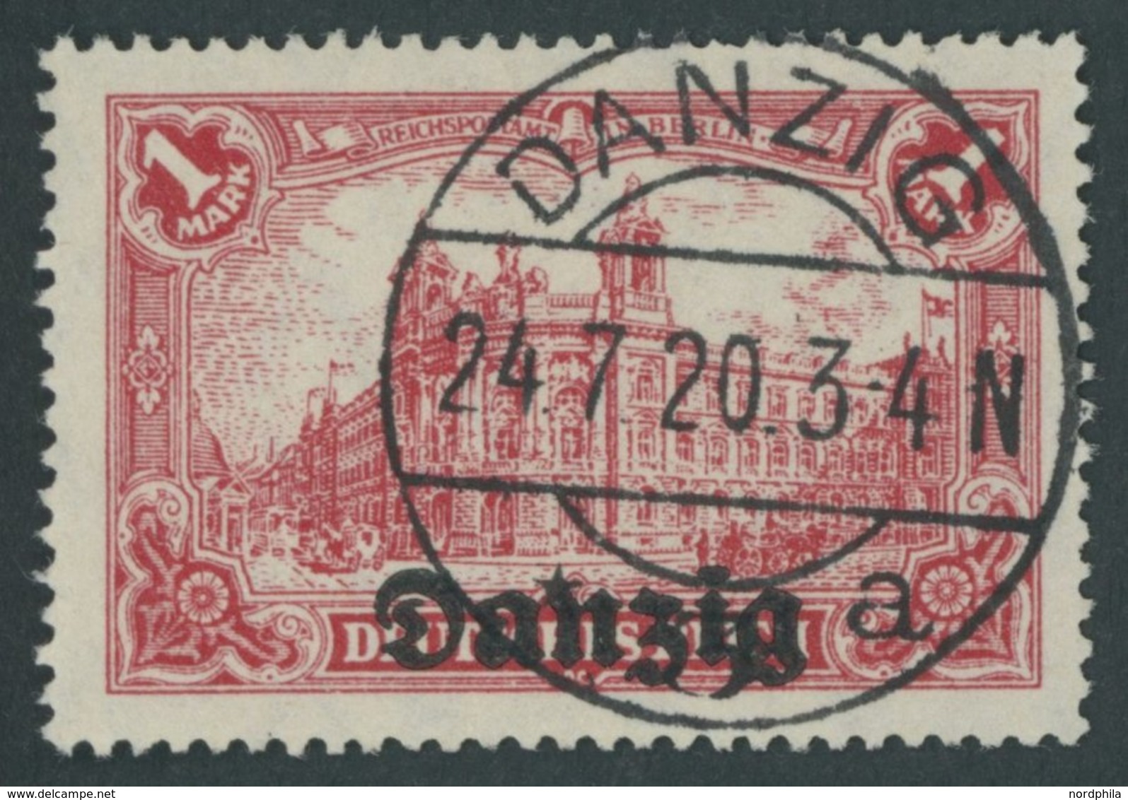 FREIE STADT DANZIG 8II O, 1920, 1 M. Rot Mit Plattenfehler Untere Hälfte Der Fahnenschnur Am Rechten Bildrand Fehlt, Zei - Autres & Non Classés