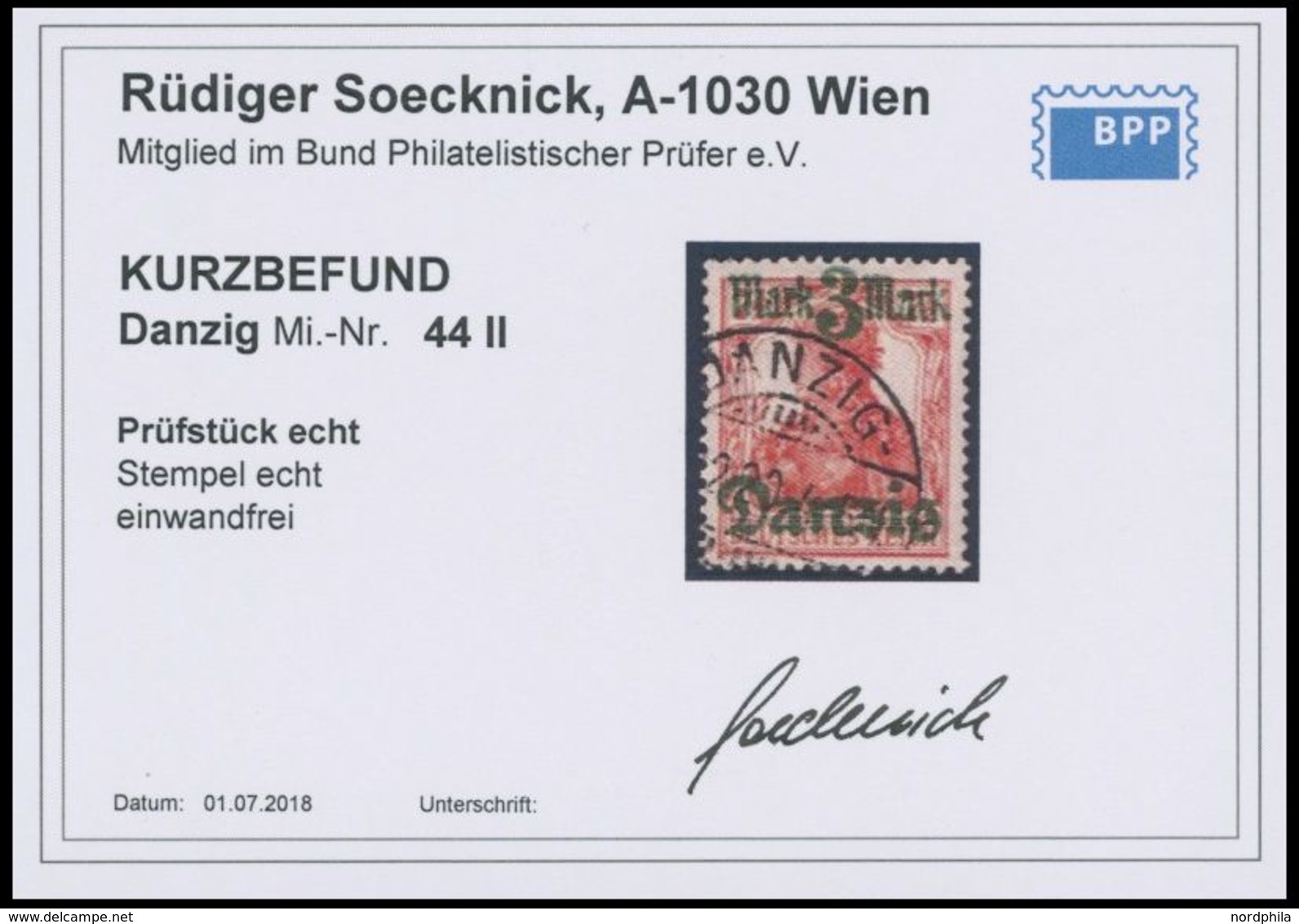 1920, 3 M. Auf 7 1/2 Pf., Lilagrauer Netzunterdruck, Spitzen Nach Unten, Zeitgerechte Entwertung, Kurzbefund Soecknick,  - Autres & Non Classés