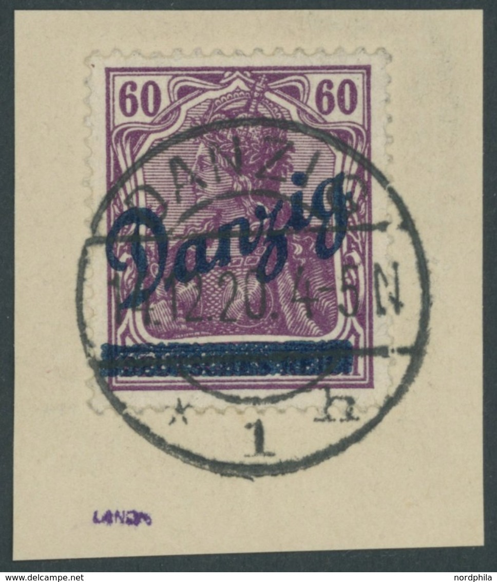 FREIE STADT DANZIG 47 BrfStk, 1920, 60 Pf. Großer Innendienst, Stempel DANZIG 1h, Prachtbriefstück, Fotoattest Kniep, Mi - Sonstige & Ohne Zuordnung