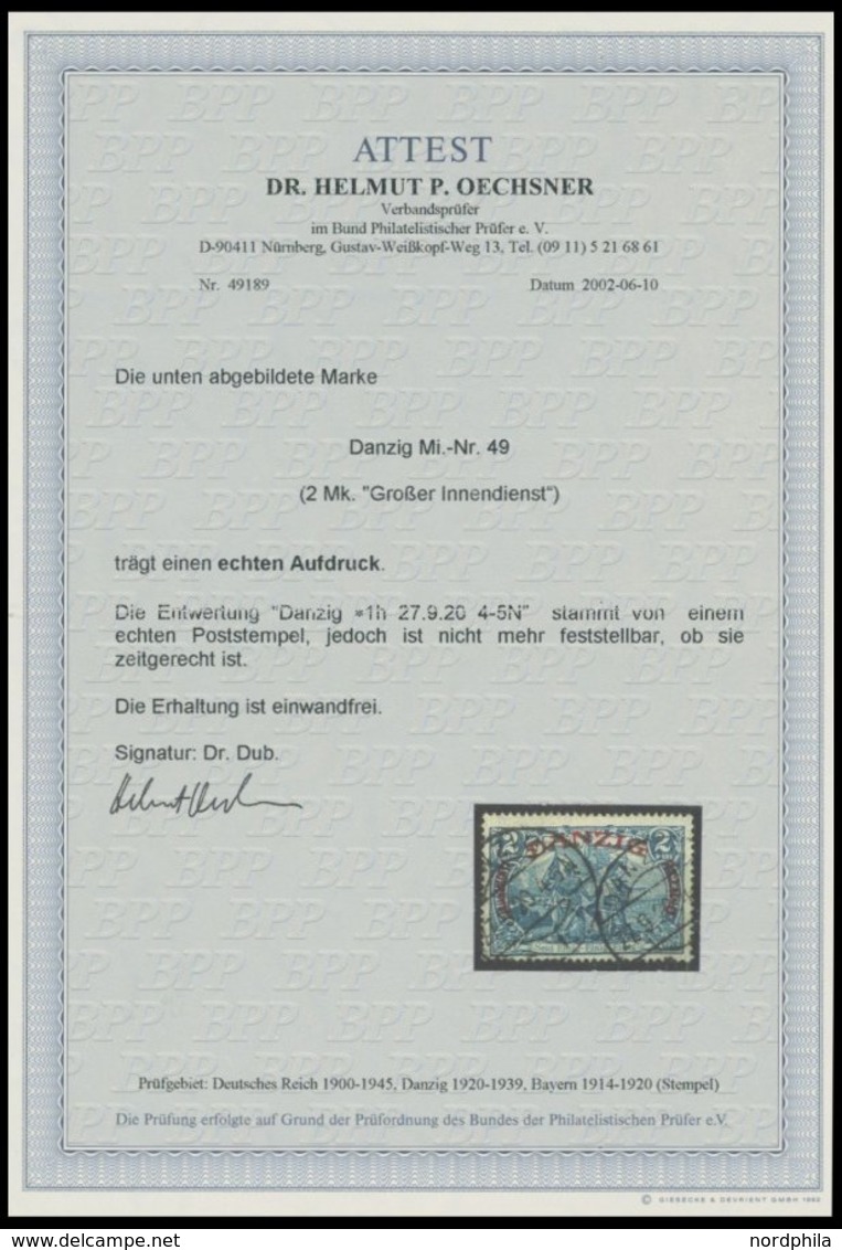 1920, 2 M. Großer Innendienst, Pracht, Fotoattest Dr. Oechsner, Mi. 2500.- -> Automatically Generated Translation: 1920, - Sonstige & Ohne Zuordnung