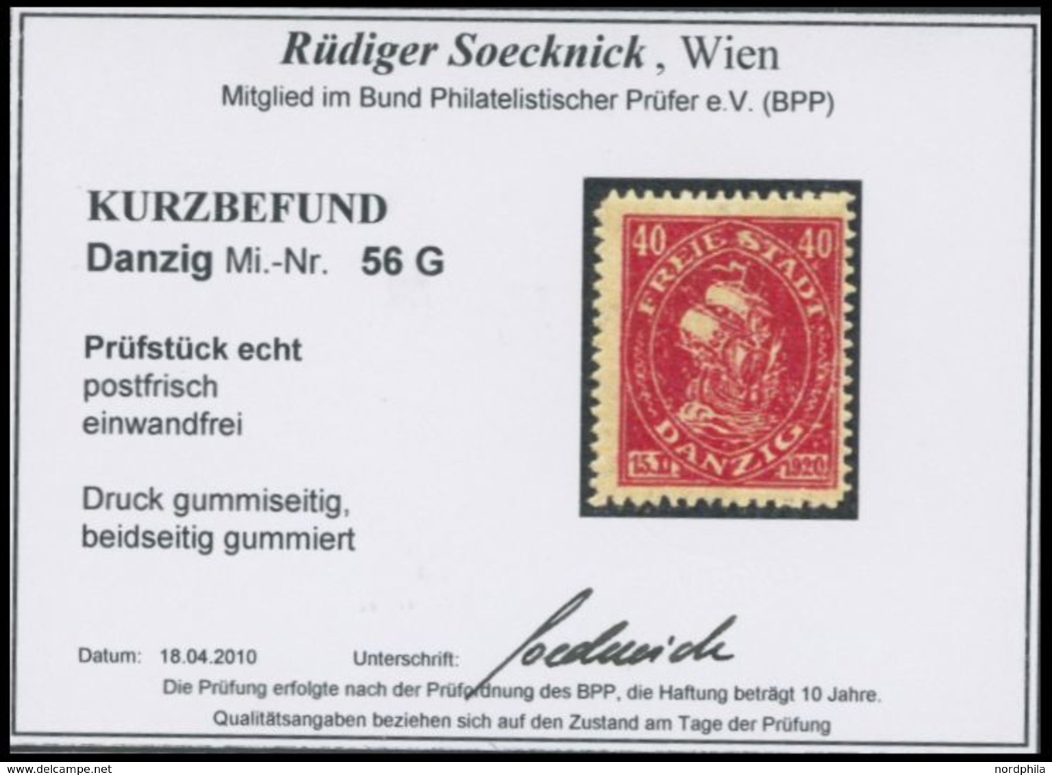 9121, 40 Pf. Kogge, Druck Auf Der Gummiseite, Postfrisch, Pracht, Kurzbefund Soecknick, Mi. 400.- -> Automatically Gener - Sonstige & Ohne Zuordnung