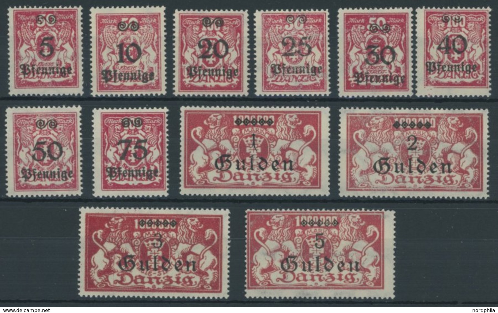 FREIE STADT DANZIG 181-92 *, 1923, Großes Wappen, Falzrest, Prachtsatz, Mi. 100.- - Other & Unclassified