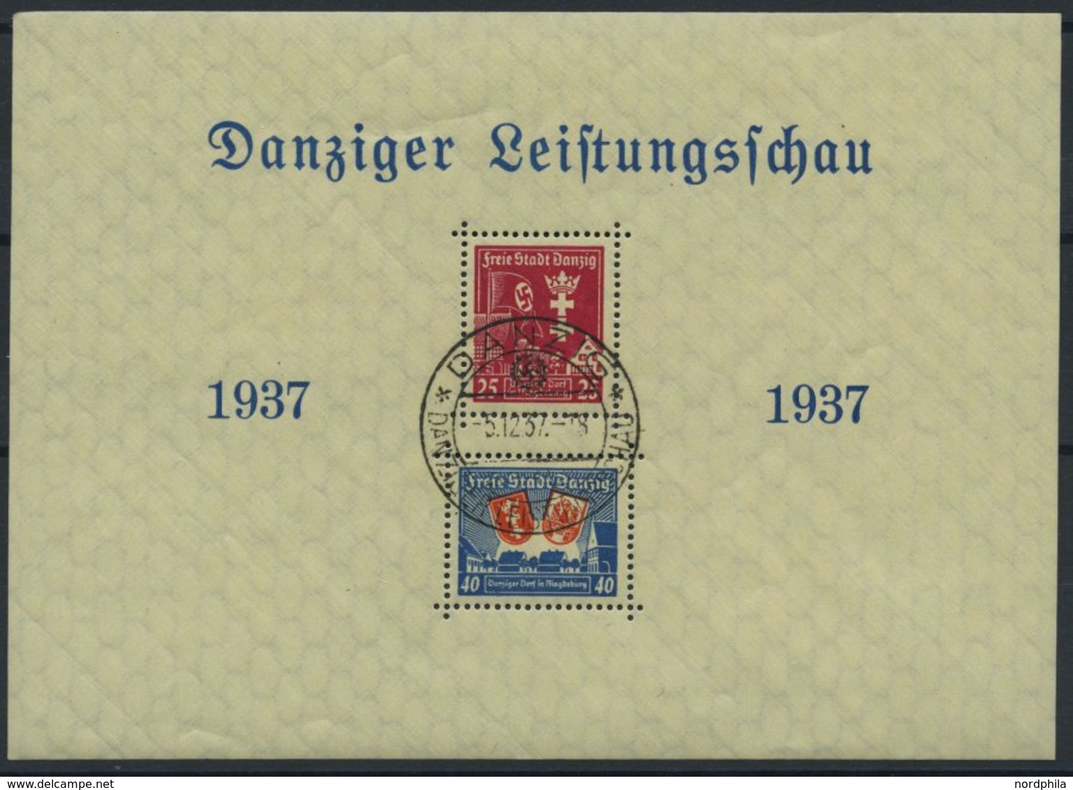 FREIE STADT DANZIG Bl. 3 O, 1937, Block Leistungsschau, Sonderstempel, Pracht, Mi. 110.- - Other & Unclassified