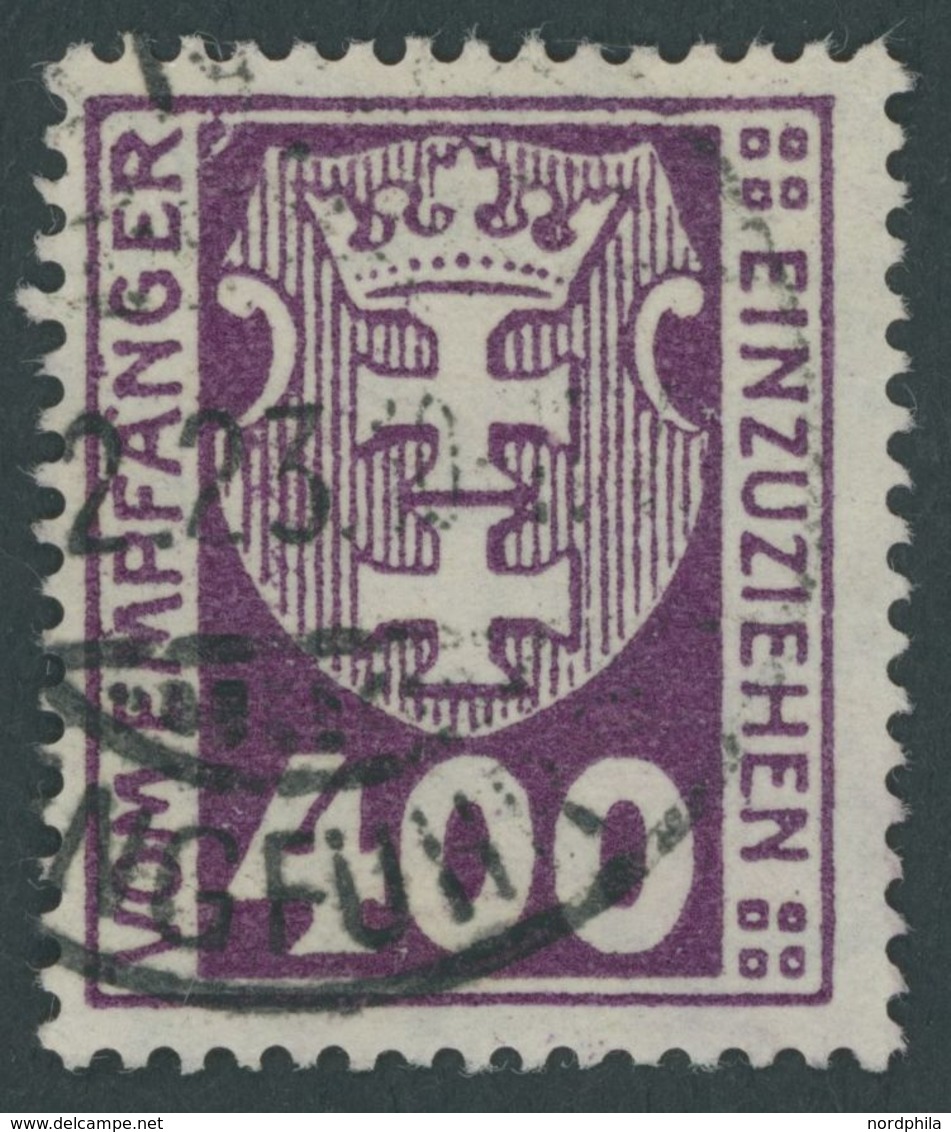 PORTOMARKEN P 18Y O, 1923, 400 Pf. Dunkelpupur, Zeitgerechte Entwertung DANZIG-LANGFUHR A, Pracht, Fotoattest Soecknick, - Autres & Non Classés