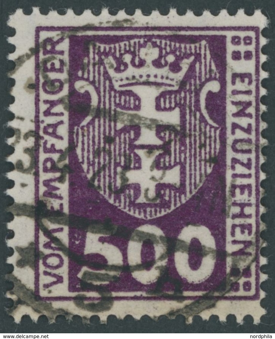 1923, 500 Pf. Dunkelpurpur, Wz. 3Y, Zeitgerechte Entwertung DANZIG 5b, Pracht, Gepr. Dr. Oechsner Und Infla, Mi. 400.- - - Autres & Non Classés