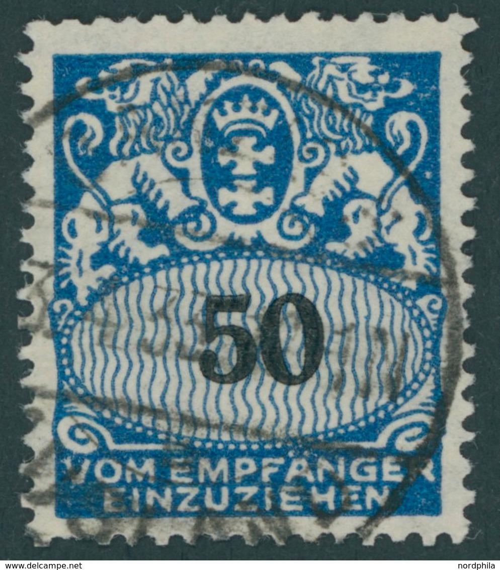 PORTOMARKEN P 35I O, 1923, 50 Pf. Dunkelkobalt Mit Plattenfehler 5 Der Wertangabe 50 In Blockschrift, Kleiner Zahnfehler - Autres & Non Classés