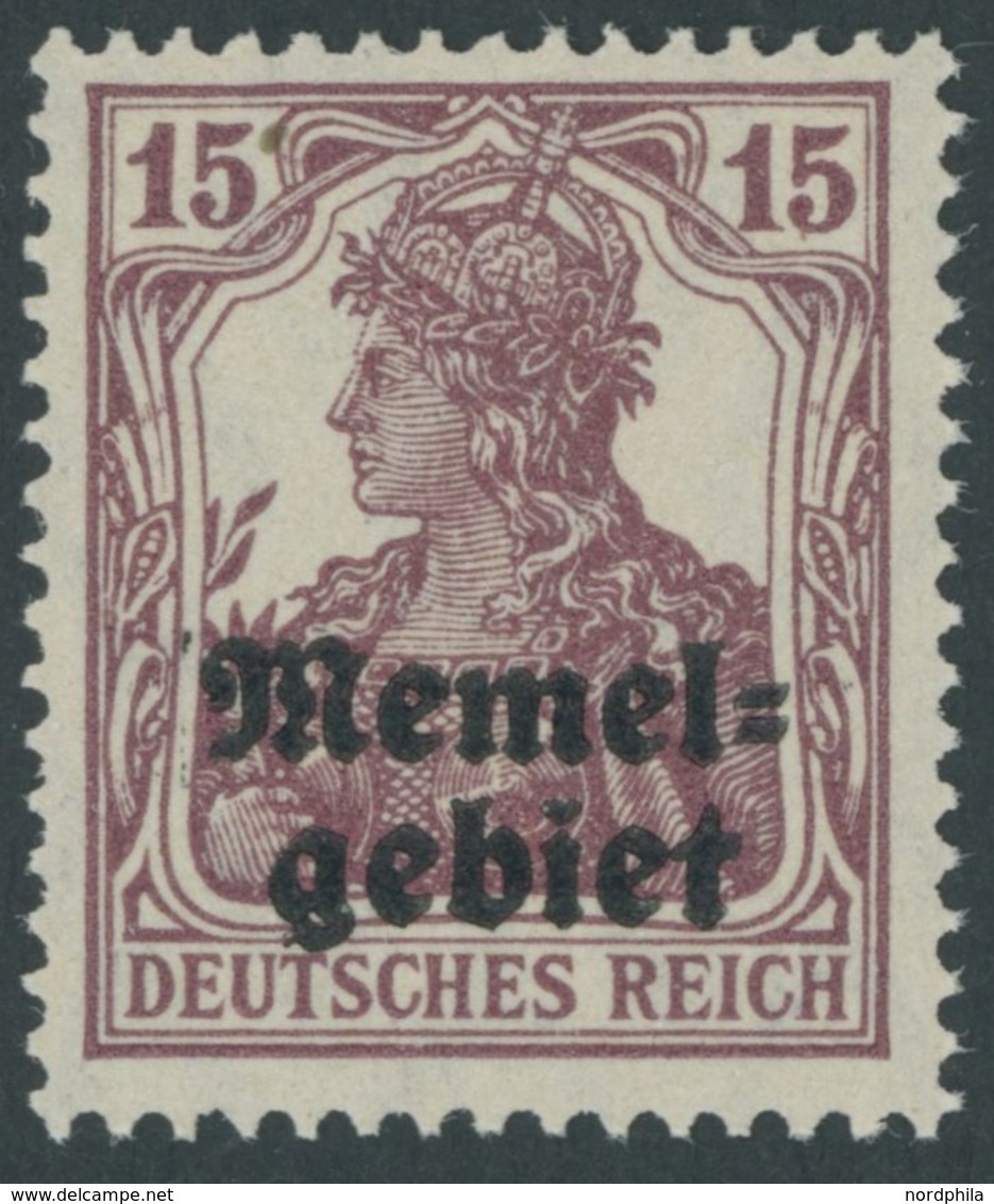 1920, 15 Pf. Dunkelbraunpurpur, Glatte Gummierung, Postfrisch, Pracht, Gepr. Klein, Mi. 300.- -> Automatically Generated - Memelgebiet 1923