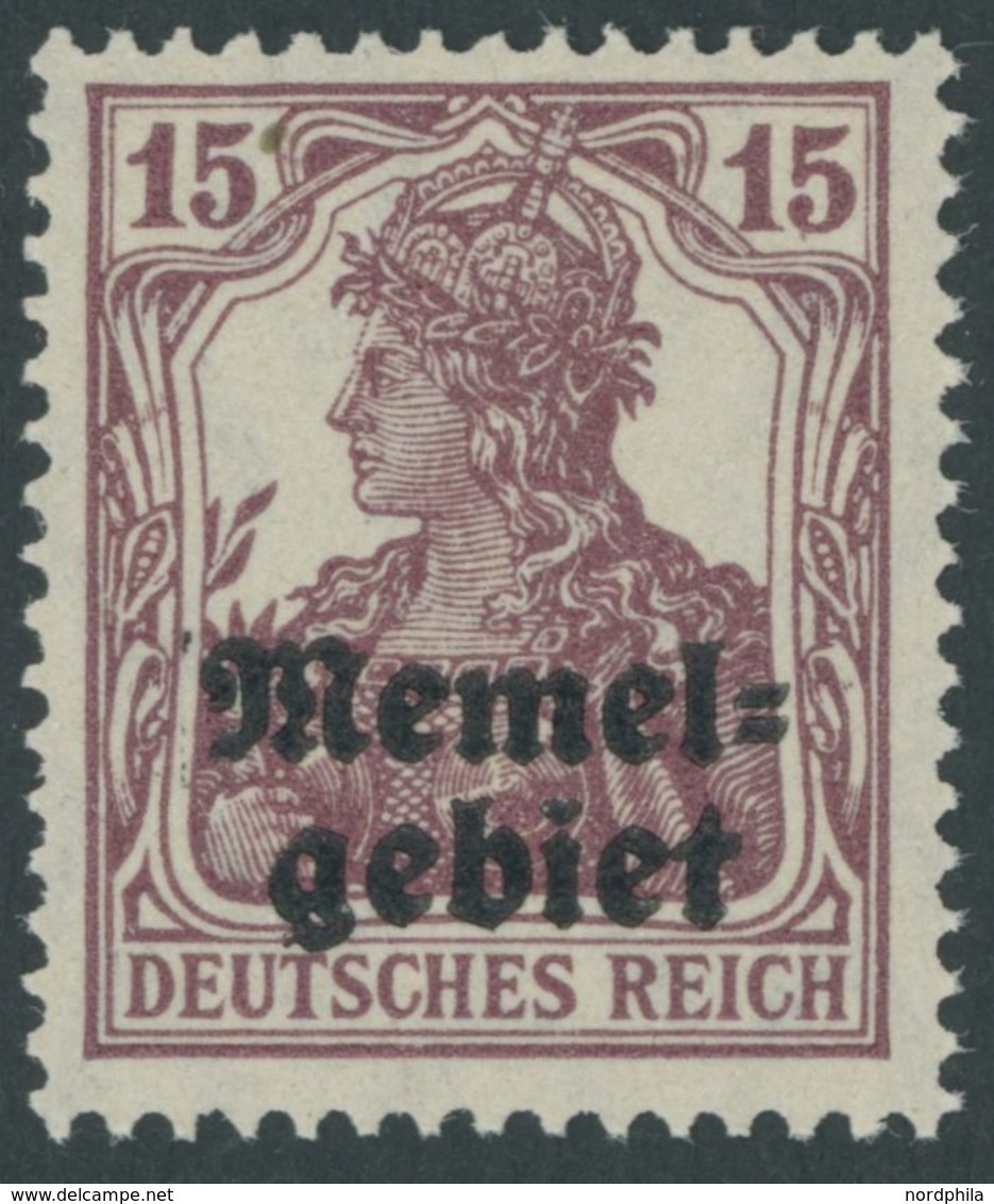 1920, 15 Pf. Dunkelbraunpurpur, Glatte Gummierung, Postfrisch, Pracht, Gepr. Klein, Mi. 300.- -> Automatically Generated - Memel (Klaïpeda) 1923