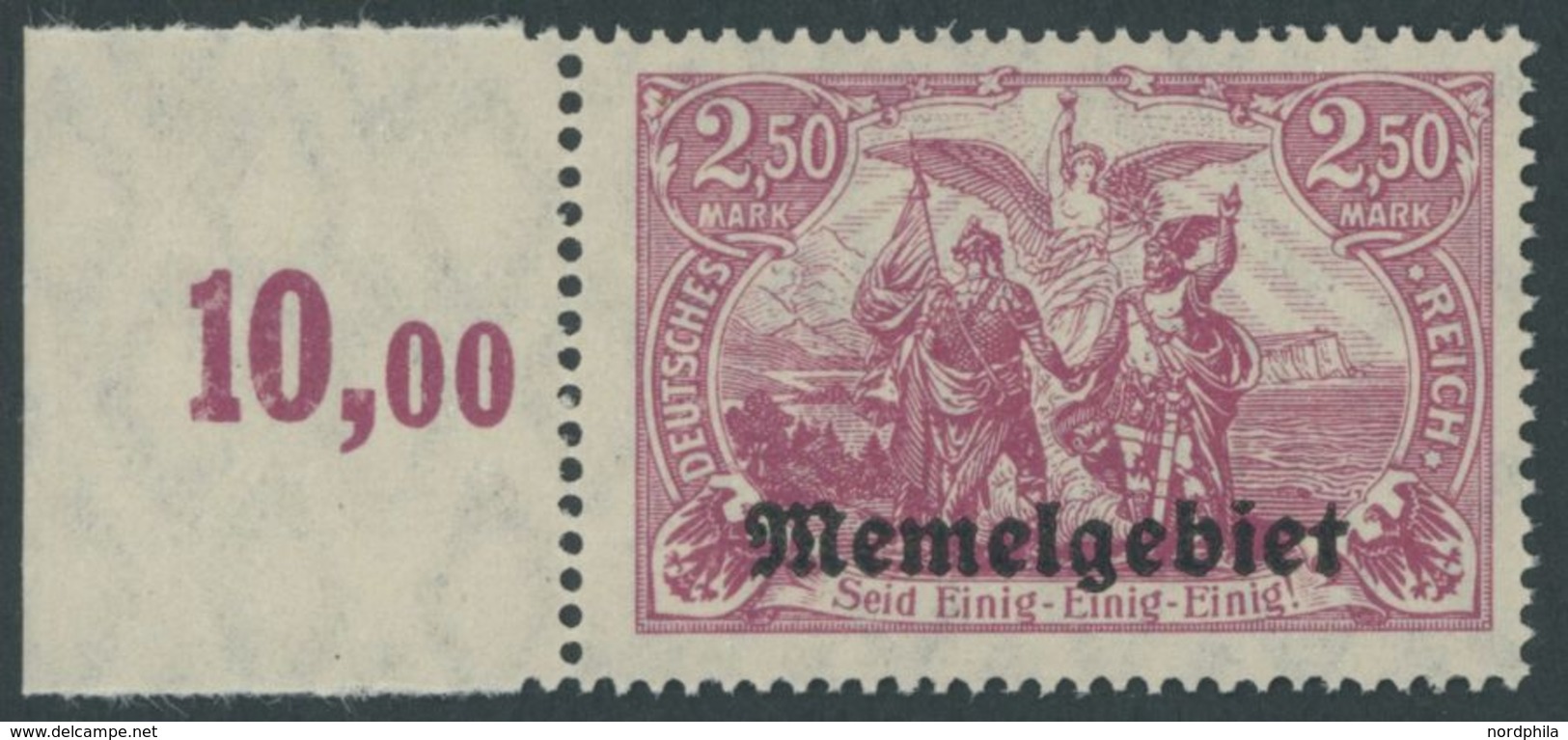 1920, 2.50 M. Rotlila Vom Linken Rand, Postfrisch, Pracht, Kurzbefund, Huylmans, Mi. 200.- -> Automatically Generated Tr - Klaipeda 1923