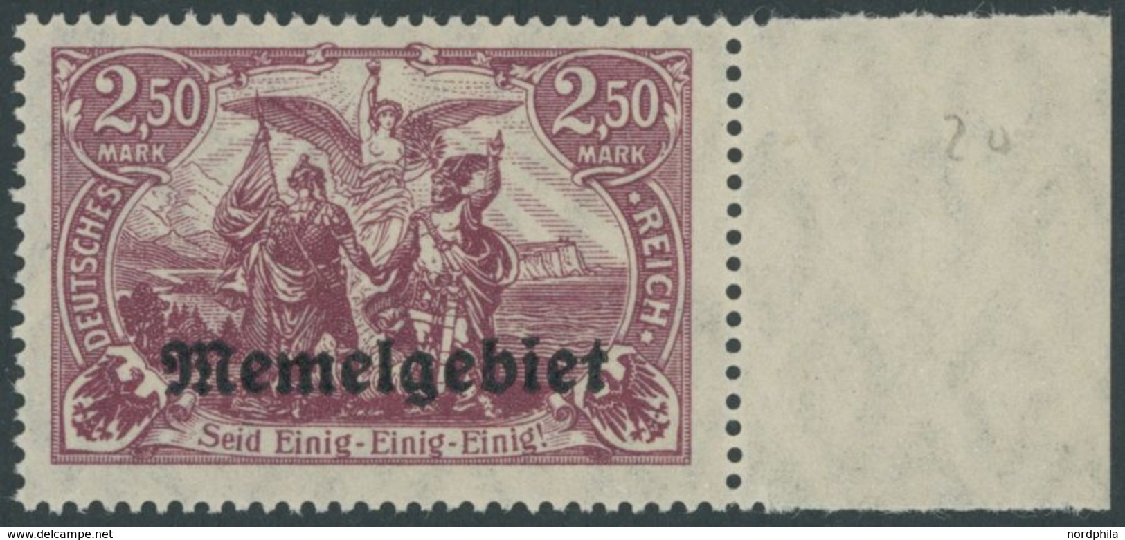 1920, 2.50 M. Bräunlichlila Vom Rechten Rand, Postfrisch, Pracht, Kurzbefund Huylmans, Mi. 270.- -> Automatically Genera - Memel (Klaïpeda) 1923