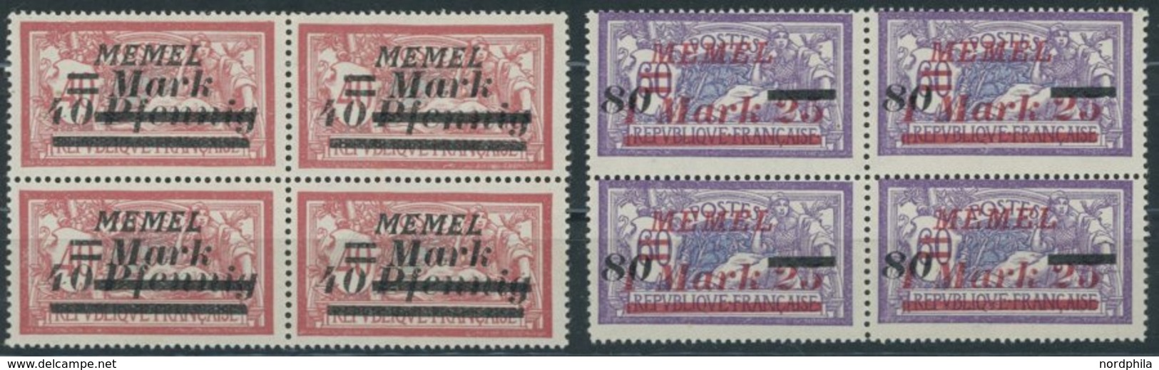 MEMELGEBIET 110-20 VB **, 1922, Staatsdruckerei Paris In Viererblocks, 2 Postfrische Prachtsätze, Mi. 336.- - Memelgebiet 1923