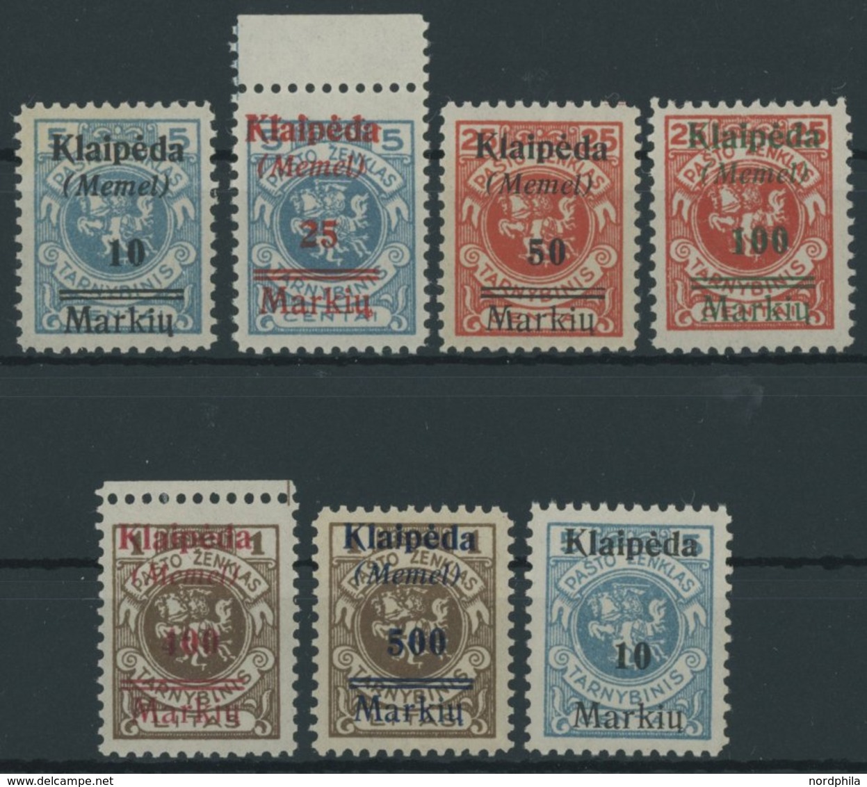 MEMELGEBIET 129-34,129I **, 1923, Druckerei Rytas, übliche Gummierung, Postfrisch, 7 Prachtwerte, Mi. 170.- - Memel (Klaïpeda) 1923