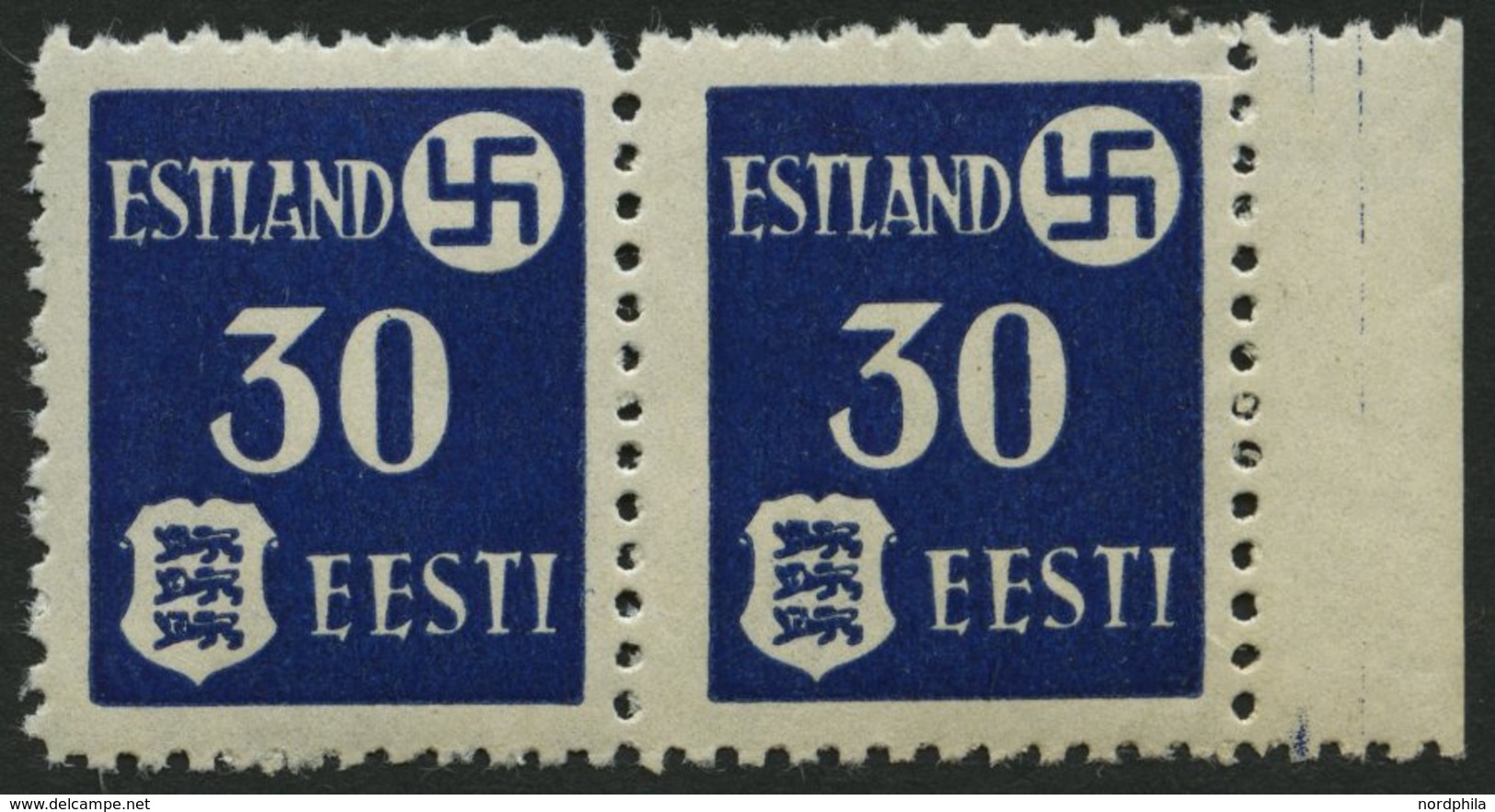 ESTLAND 3IY **, 1941, 30 Pf. Landespost Mit Abart A In Estland Gebrochen, Im Waagerechten Paar Mit Normaler Marke, üblic - Occupation 1938-45