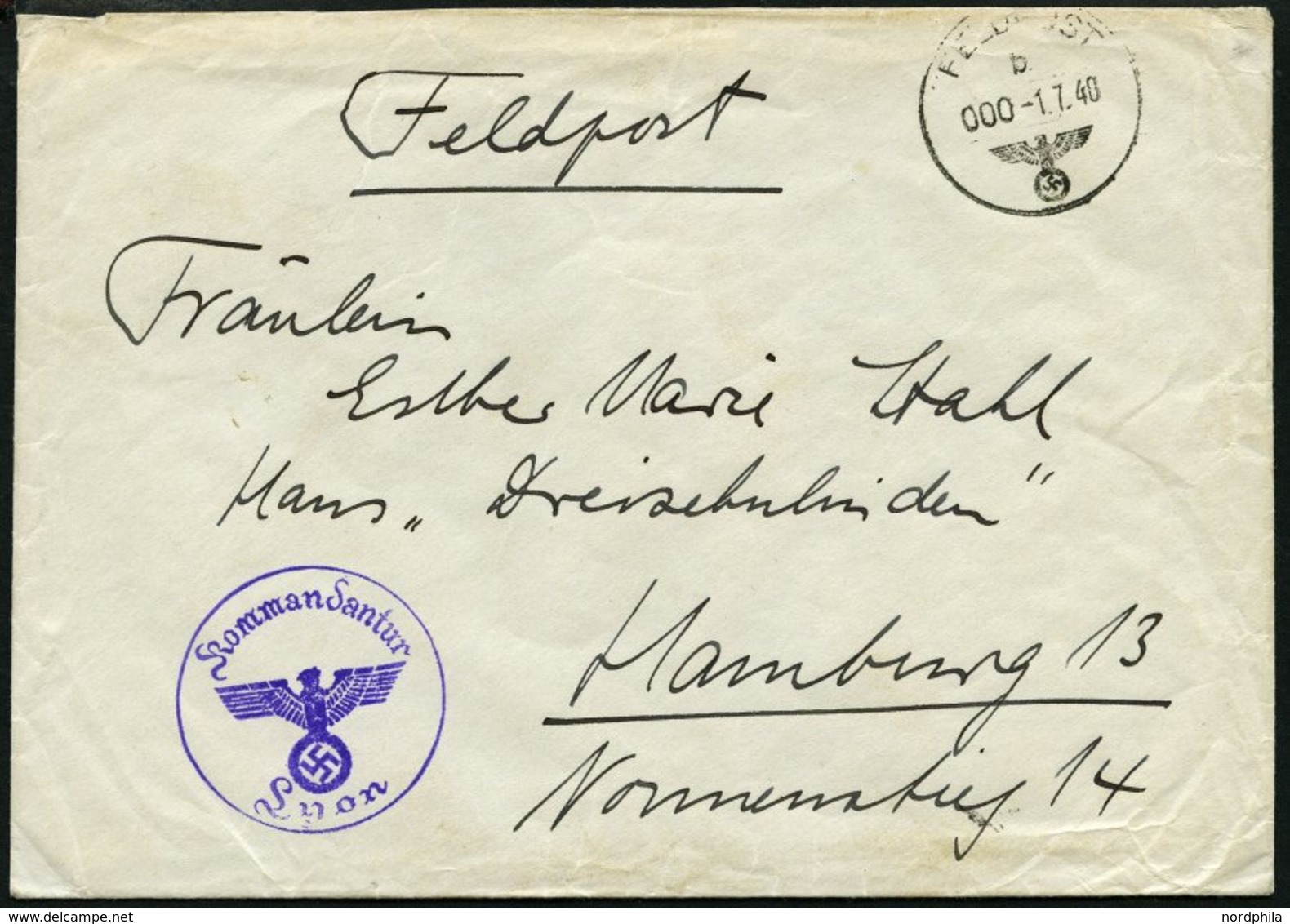 FELDPOST II. WK BELEGE 1940, Feldpostbrief Mit Feldpostnummer 12169 Und Feldpoststempel Kommandantur Lyon, Feinst - Besetzungen 1938-45