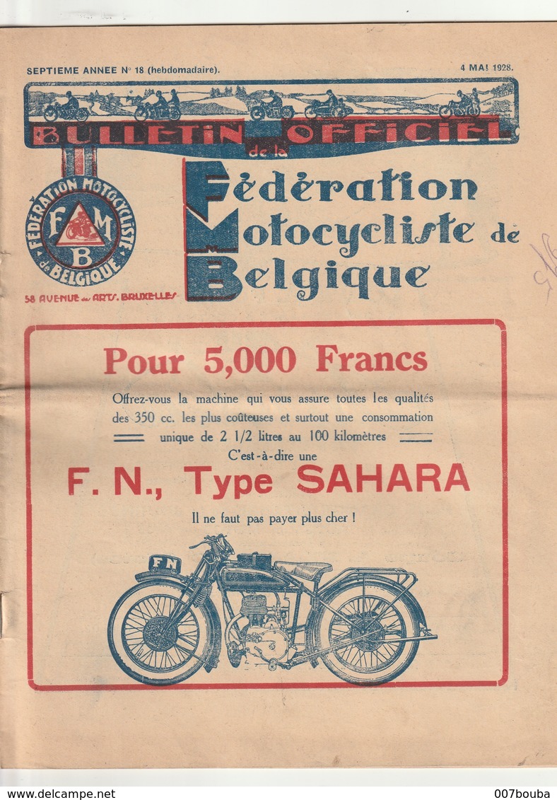 Fédération Motocycliste De Belgique 1928 - Moto F.N Type Sahara - Départ Lancé à Oostmalle - 20 Pages -lire Description - 1900 - 1949