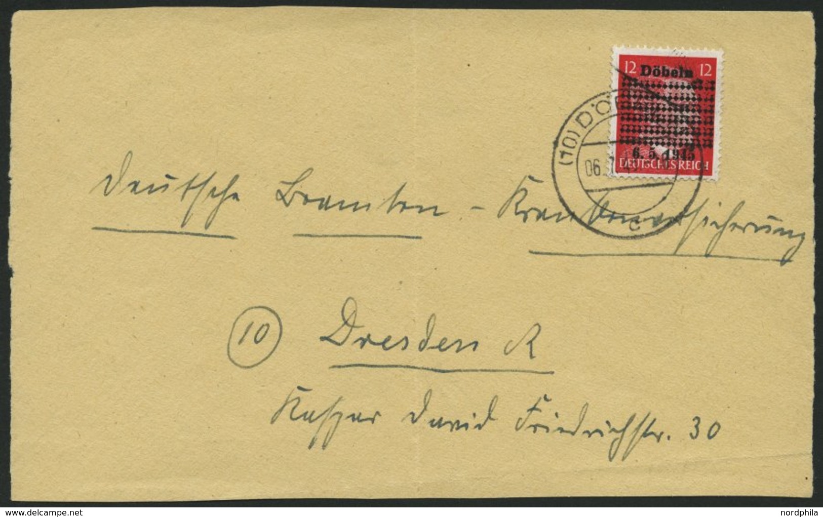 DÖBELN P II BRIEF, Probedruck: 1945, 12 Pf. Lebhaftkarmin, 10 Reihen Punktquadrate, Auf Briefvorderseite, Pracht, Gepr.  - Private & Local Mails