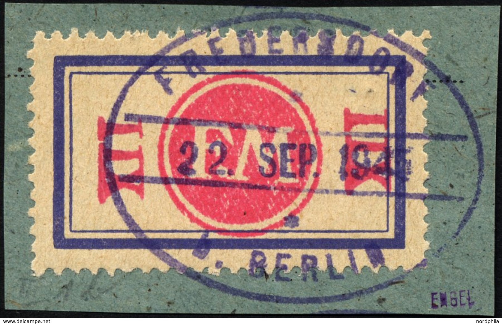 FREDERSDORF Sp 164F BrfStk, 1945, XII Pf., Rahmengröße 38x21 Mm, Mit Abart Aufdruck Mittelrosa, Prachtbriefstück, Signie - Private & Lokale Post