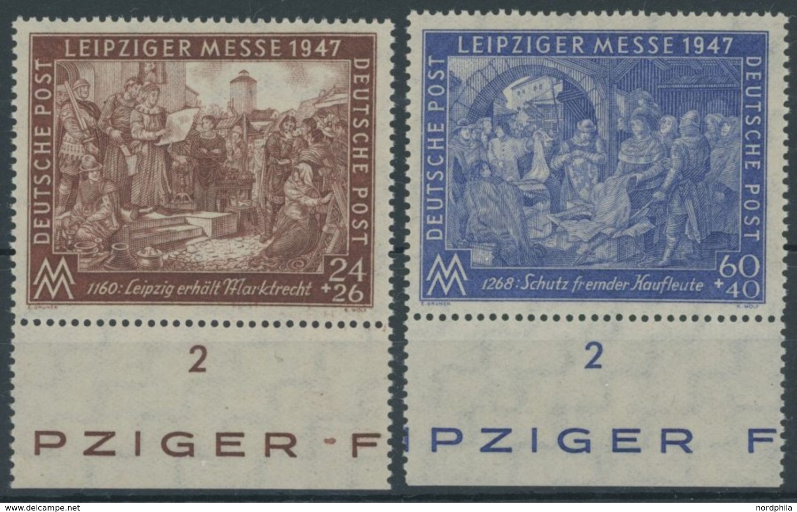 1947, Leipziger Messe, Gezähnt K 13 1/4:13, Wz. 7Z, Unterrandstücke, Postfrisch, Pracht, Gepr. Schlegel, Mi. 240.- -> Au - Otros & Sin Clasificación