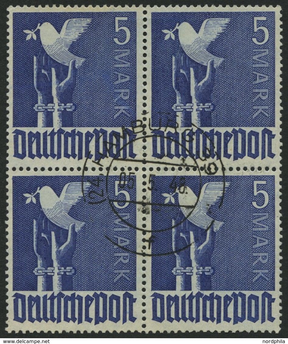 ALLIIERTE BES. 962a VB O, 1948, 5 M. Dunkellilaultramarin Im Zentrisch Gestempelten Viererblock, Pracht, RR! Kurzbefund  - Other & Unclassified