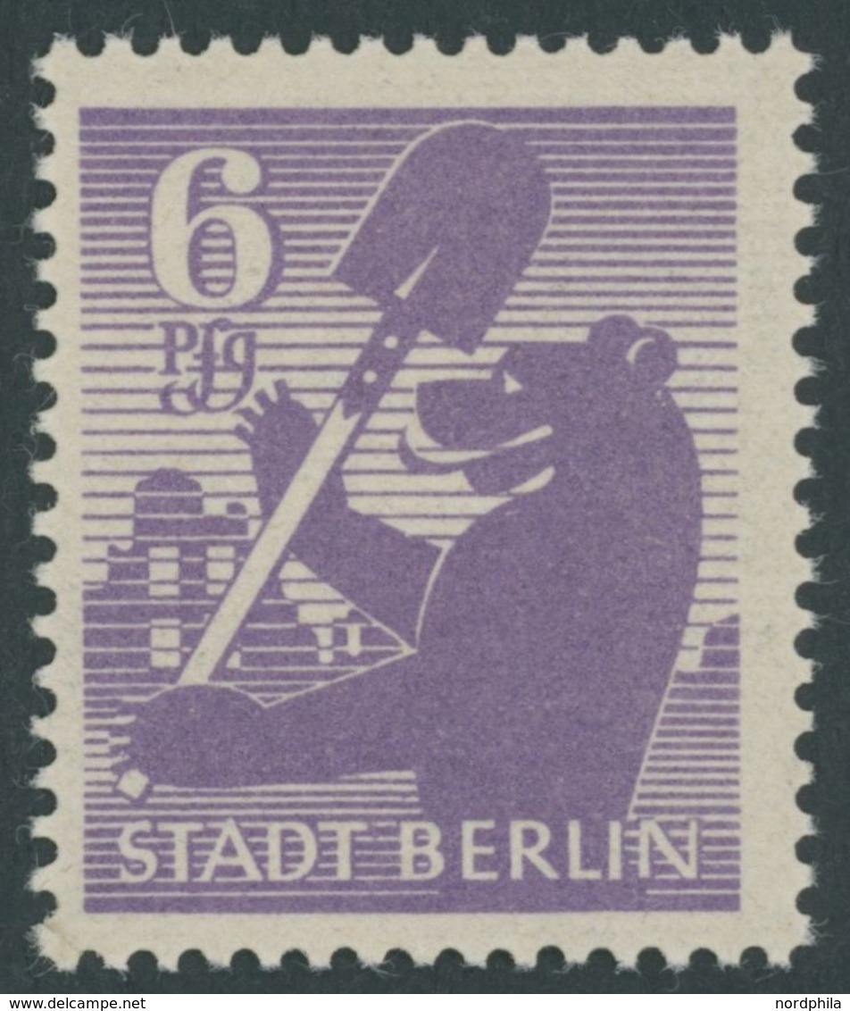 1945, 6 Pf. Mittelbräunlichviolett, Gezähnt, Hellchromgelbes Papier, Waagerecht Geriffelte Gummierung, Postfrisch, Prach - Sonstige & Ohne Zuordnung