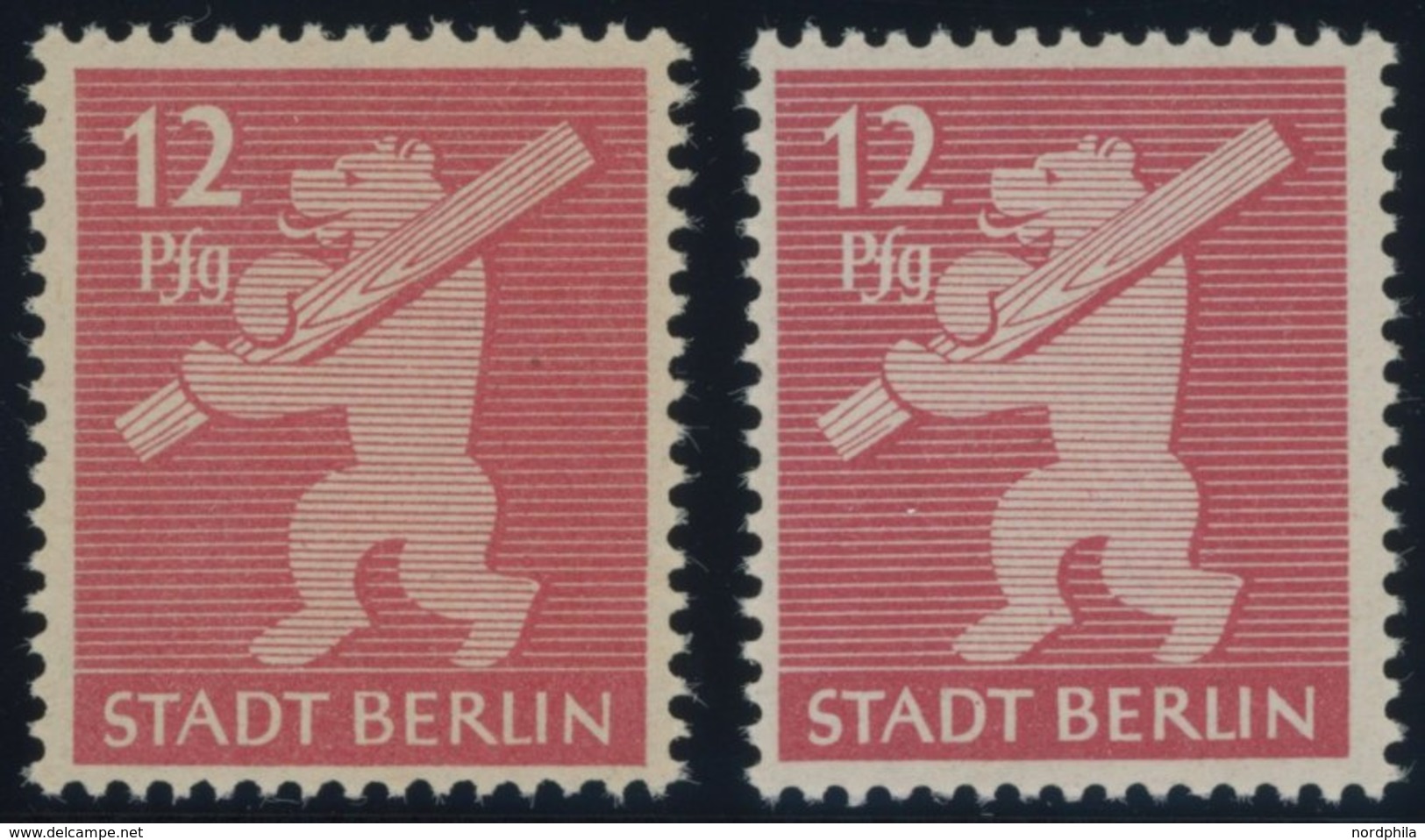 1945, 12 Pf. Mittelkarminrot, Graurosa Und Hellchromgelbes Papier, Glatter Gummi, 2 Postfrische Prachtwerte, Gepr. Ströh - Autres & Non Classés