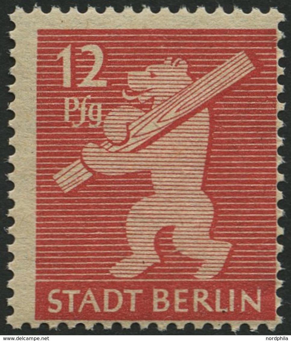 BERLIN UND BRANDENBURG 5AAwax **, 1945, 12 Pf. Mittelkarminrot, Graurosa Papier, Glatte Gummierung, Pracht, Gepr. Zierer - Sonstige & Ohne Zuordnung