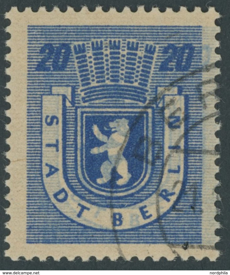 1945, 20 Pf. Lebhaftblau, Graurosa Papier, Doppeldruck, Stempel Nicht Bestimmbar, Pracht -> Automatically Generated Tran - Autres & Non Classés