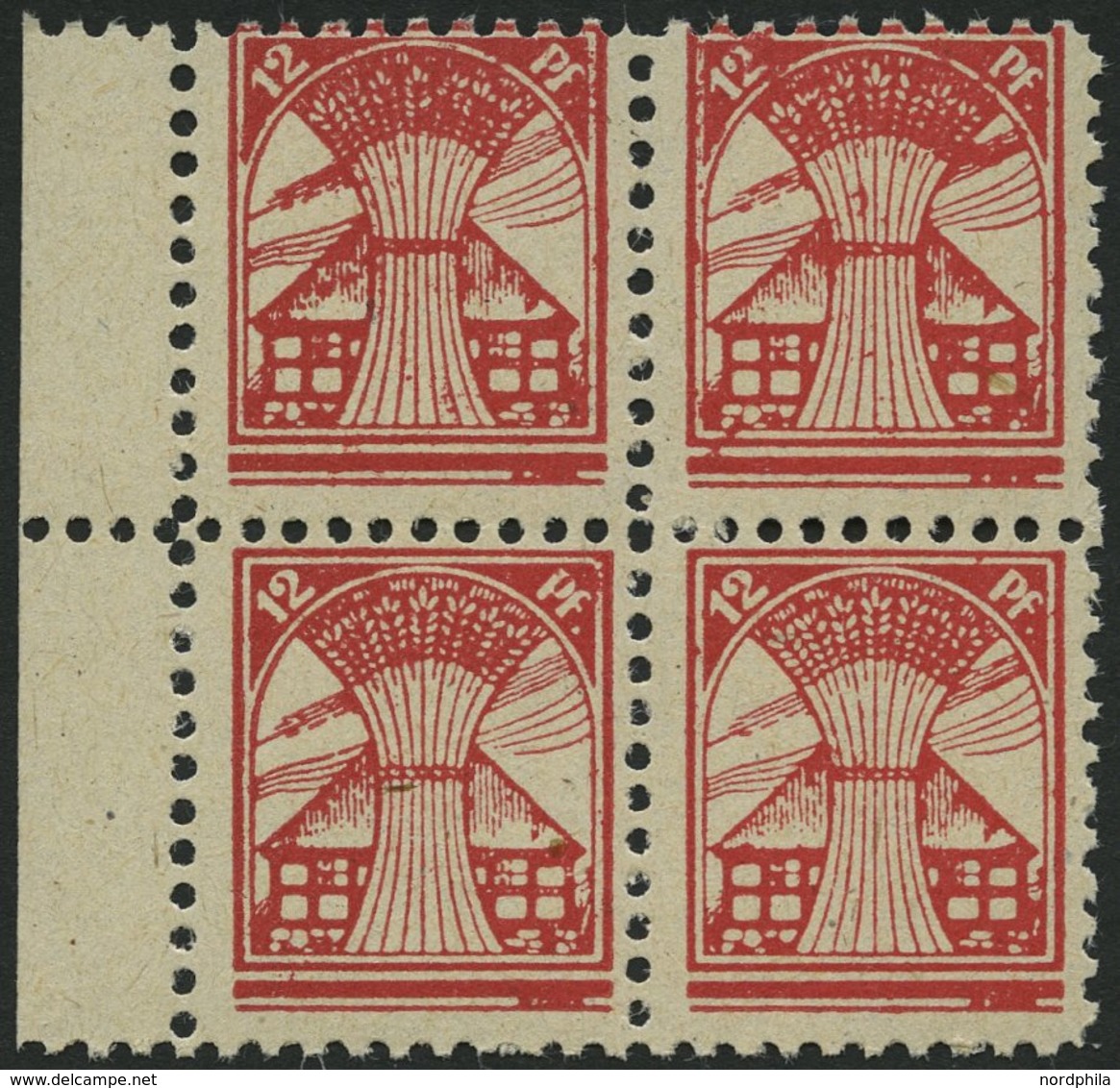 MECKLENBURG-VORPOMMERN 18d VB **, 1945, 12 Pf. Bräunlichrot Im Randviererblock, Pracht, Gepr. Kramp, Mi. 480.- - Sonstige & Ohne Zuordnung