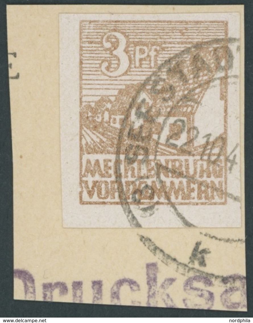 1946, 3 Pf. Mattorangebraun, Prachtbriefstück, Gepr. Kramp, Mi. 550.- -> Automatically Generated Translation: 1946, 3 Pf - Sonstige & Ohne Zuordnung