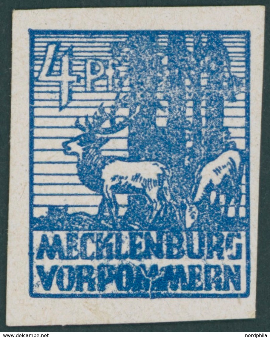 MECKLENBURG-VORPOMMERN 30XIII *, 1946, 4 Pf. Dunkelultramarin Mit Abart MM In Vorpommern Stark Beschädigt Und Verschmier - Other & Unclassified