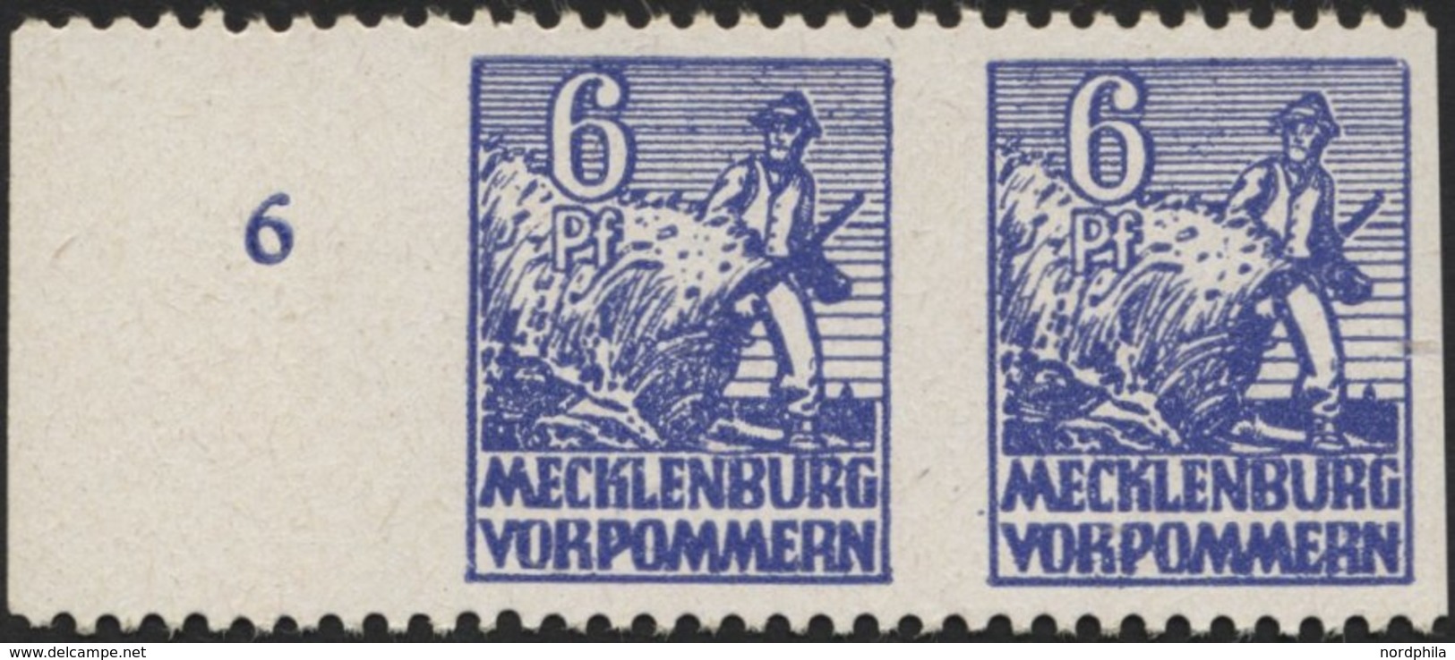 MECKLENBURG-VORPOMMERN 33xbUs Paar **, 1946, 6 Pf. Violettblau, Kreidepapier, Senkrecht Ungezähnt, Im Waagerechten Randp - Autres & Non Classés