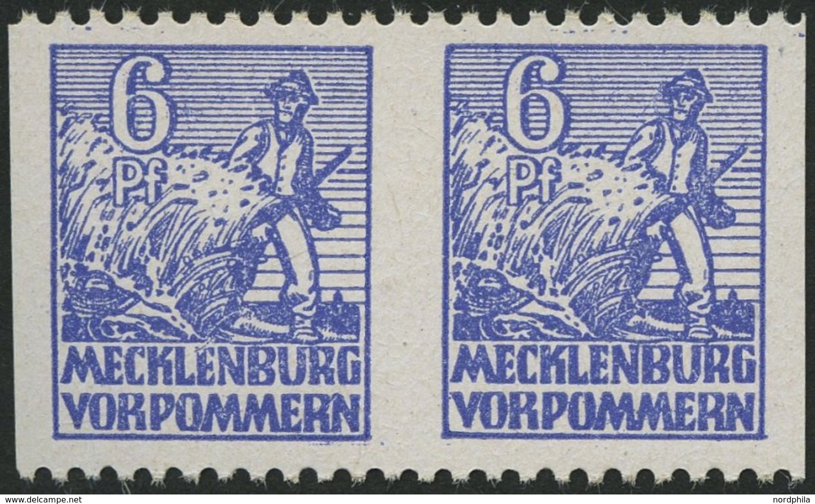 MECKLENBURG-VORPOMMERN 33xbUs Paar **, 1946, 6 Pf. Violettblau, Kreidepapier, Senkrecht Ungezähnt, Im Waagerechten Paar, - Sonstige & Ohne Zuordnung