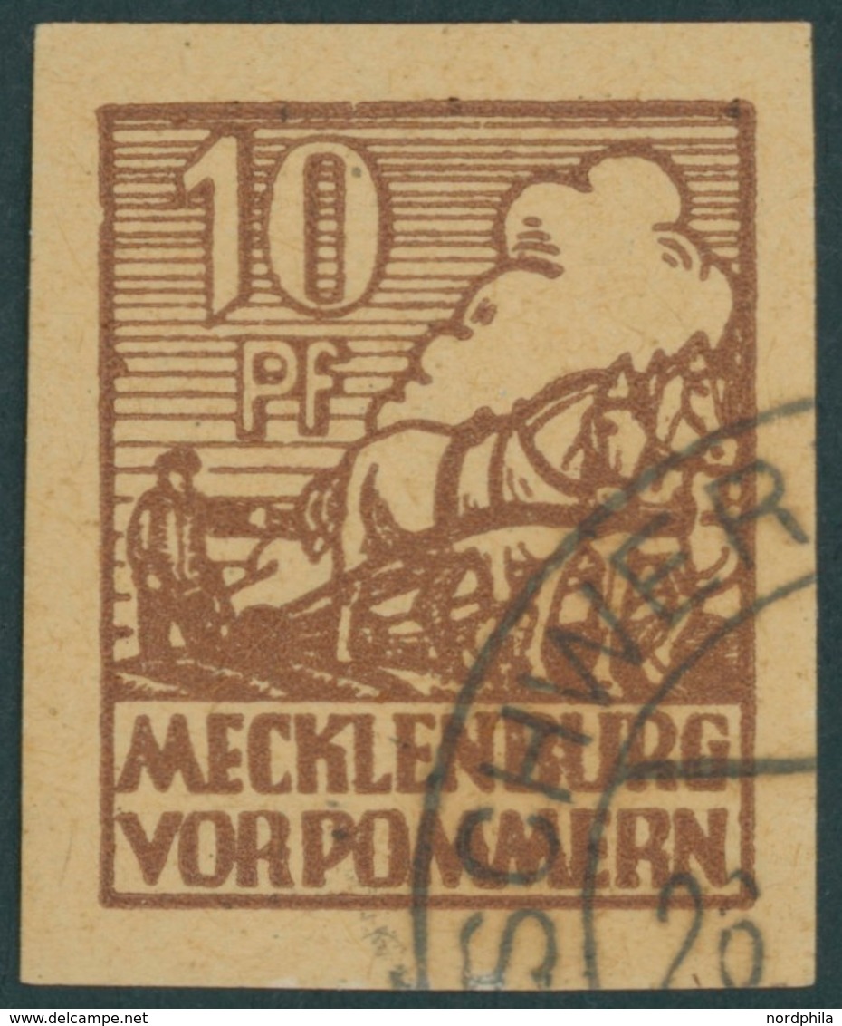 MECKLENBURG-VORPOMMERN 35y O, 1946, 10 Pf. Lebhaftsiena, Graustichiges Papier, Mit Abart Farbpunkt An Der Linken Randlin - Autres & Non Classés