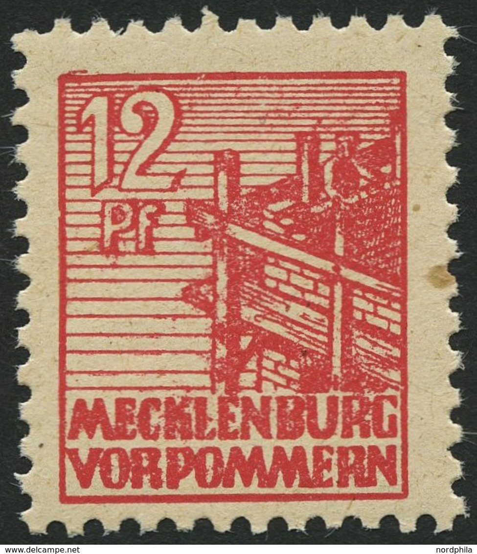 MECKLENBURG-VORPOMMERN 36zb **, 1946, 12 Pf. Rot, Dünnes Papier, Pracht, Gepr. Kramp, Mi. 70.- - Sonstige & Ohne Zuordnung