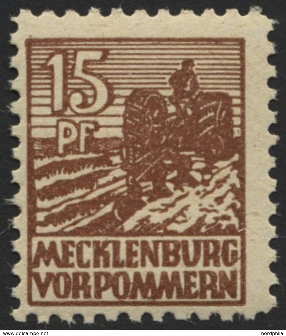 MECKLENBURG-VORPOMMERN 37yd **, 1946, 15 Pf. Mittelsiena, Graues Papier, Pracht, Gepr. Kramp, Mi. 80.- - Sonstige & Ohne Zuordnung