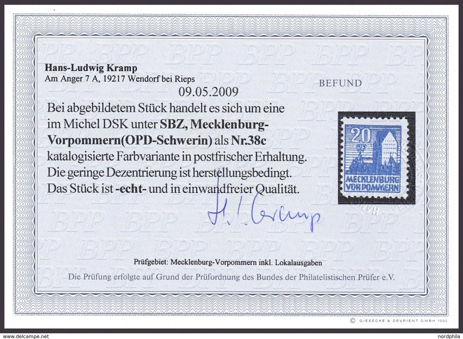 MECKLENBURG-VORPOMMERN 38yc **, 1946, 20 Pf. Schwärzlichgrauultramarin, Pracht, Fotobefund Kramp, Mi. 600.- - Sonstige & Ohne Zuordnung