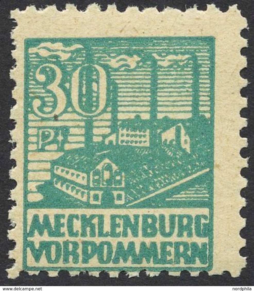 MECKLENBURG-VORPOMMERN 39zb **, 1946, 30 Pf. Dunkelopalgrün, Dünnes Papier, Pracht, Fotoattest Kramp, Mi. 1600.- - Sonstige & Ohne Zuordnung