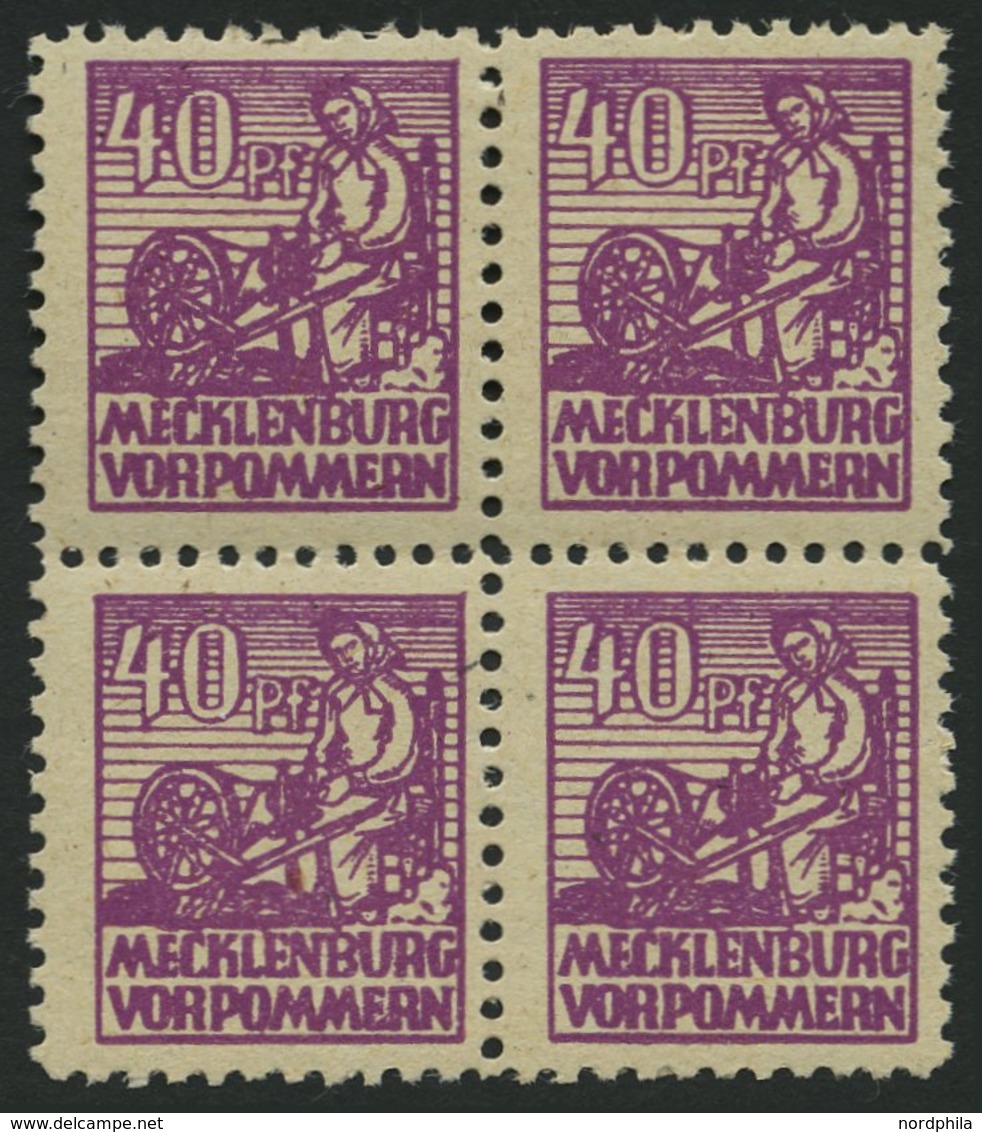 MECKLENBURG-VORPOMMERN 40yb VB **, 1946, 40 Pf. Violettpurpur Im Viererblock, Pracht, Gepr. Kramp, Mi. 400.- - Sonstige & Ohne Zuordnung